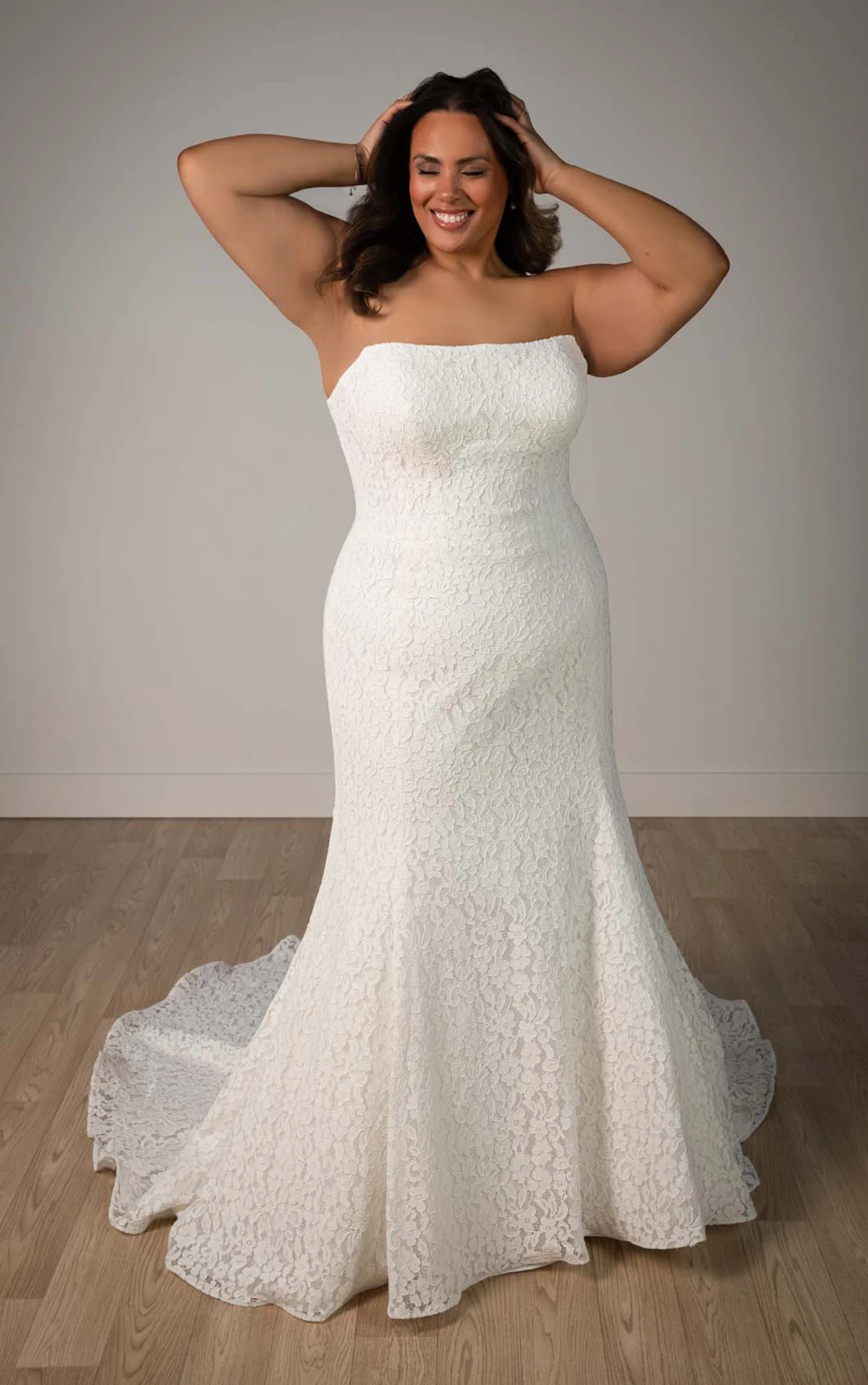 sy8306+ Plus Size Strapless Lace Mermaid Wedding Gown with Scalloped Edge  by Stella York