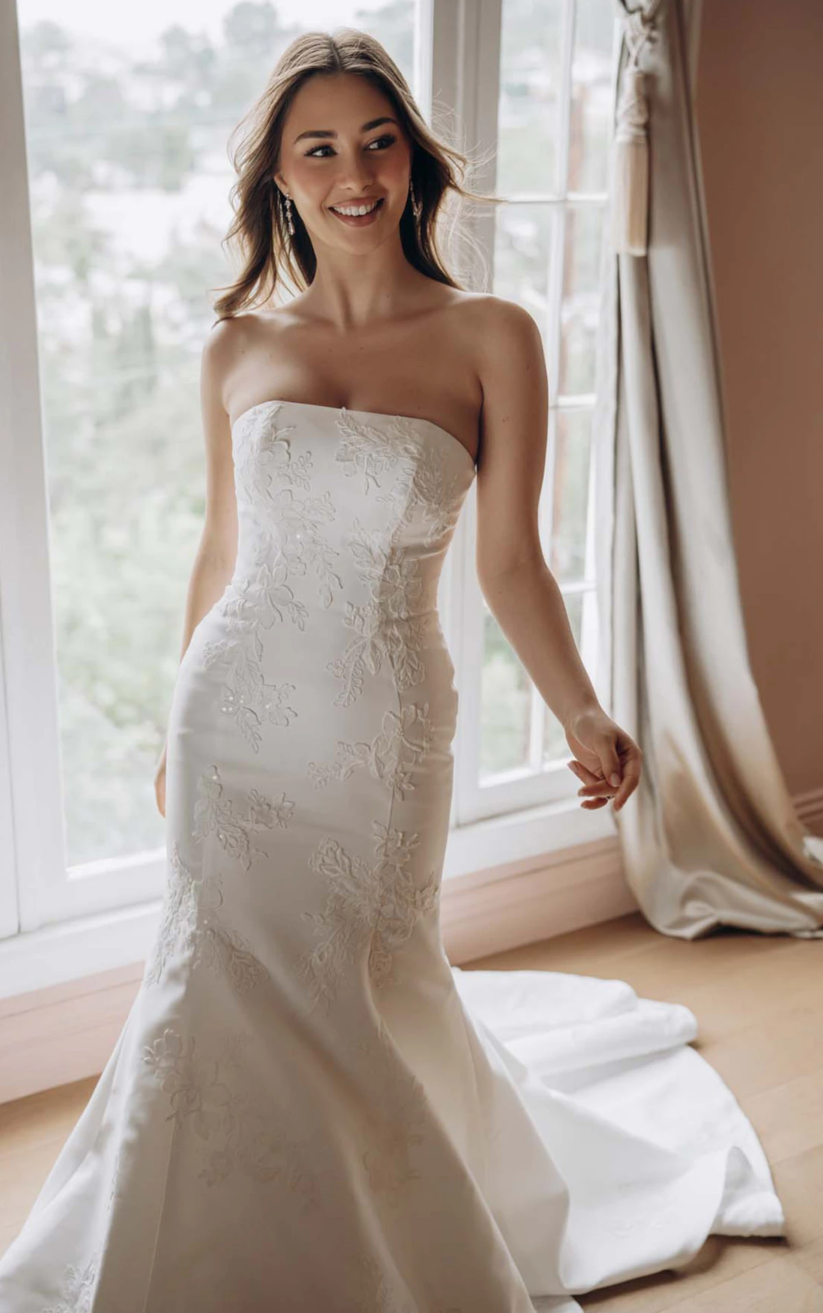 Trägerloses Meerjungfrau-Brautkleid aus Mikado mit Spitzendetails, SY8251, byStella York