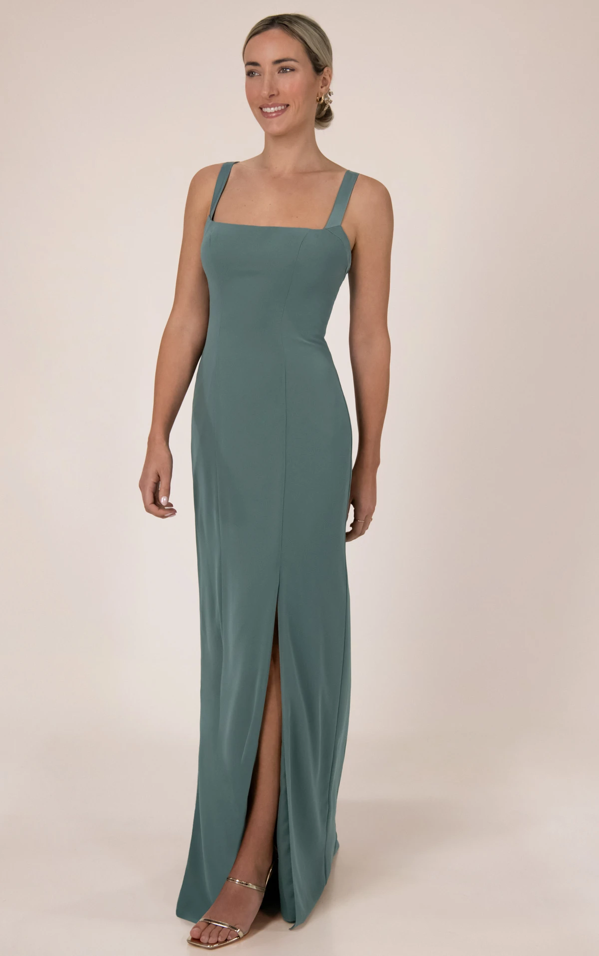 9820 Square-Neck Satin and Chiffon Bridesmaid Gown by Sorella Vita
