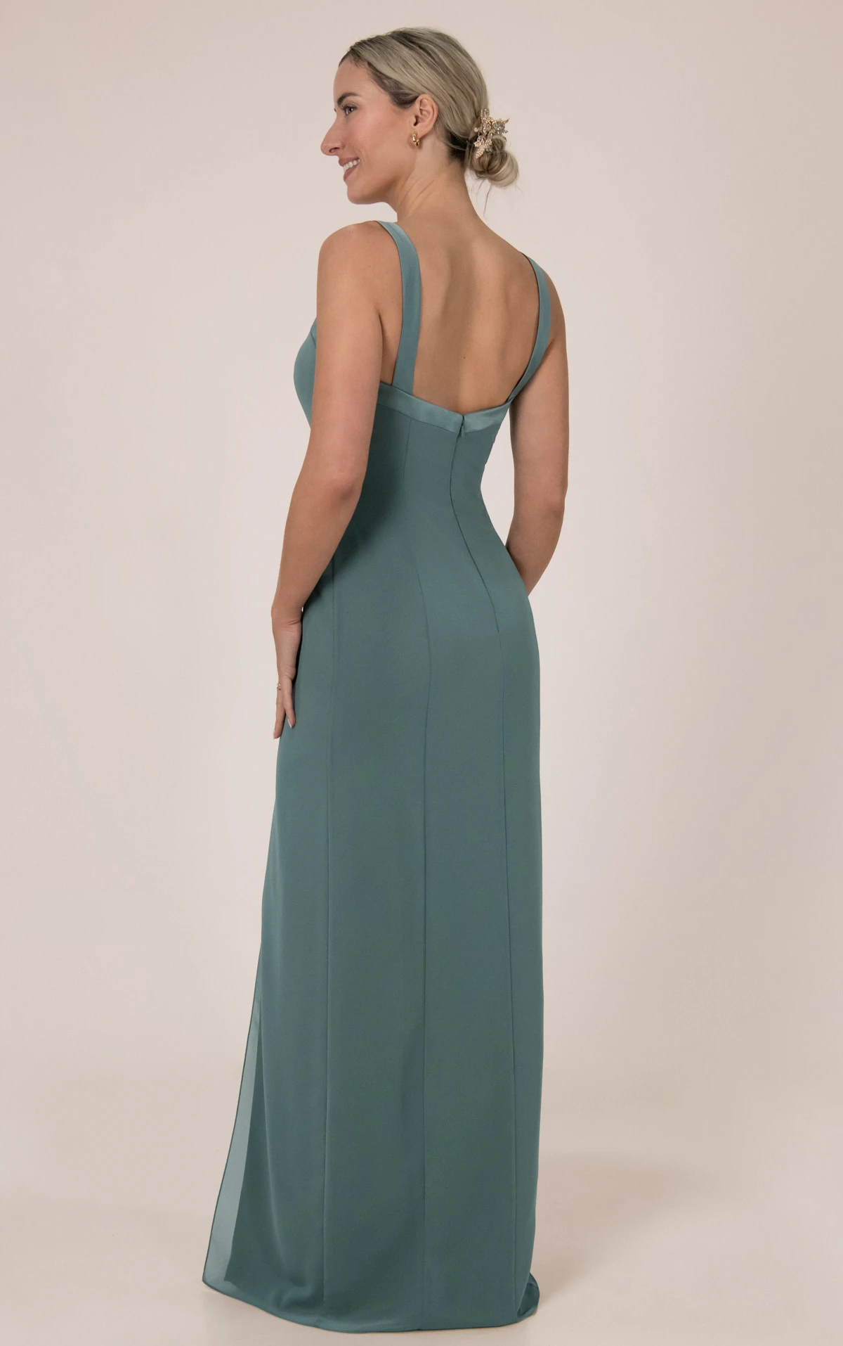 9820 Square-Neck Satin and Chiffon Bridesmaid Gown by Sorella Vita
