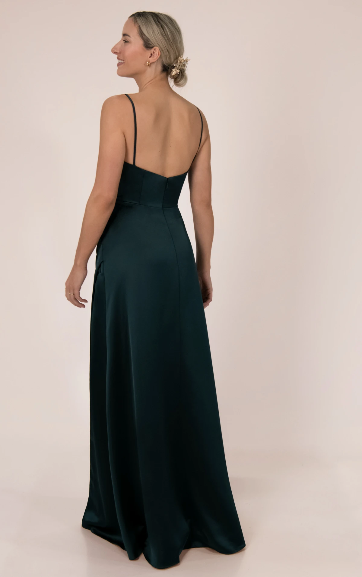 9910 Spaghetti Strap Charmeuse Bridesmaid Gown with Ruched Cowl Neckline by Sorella Vita
