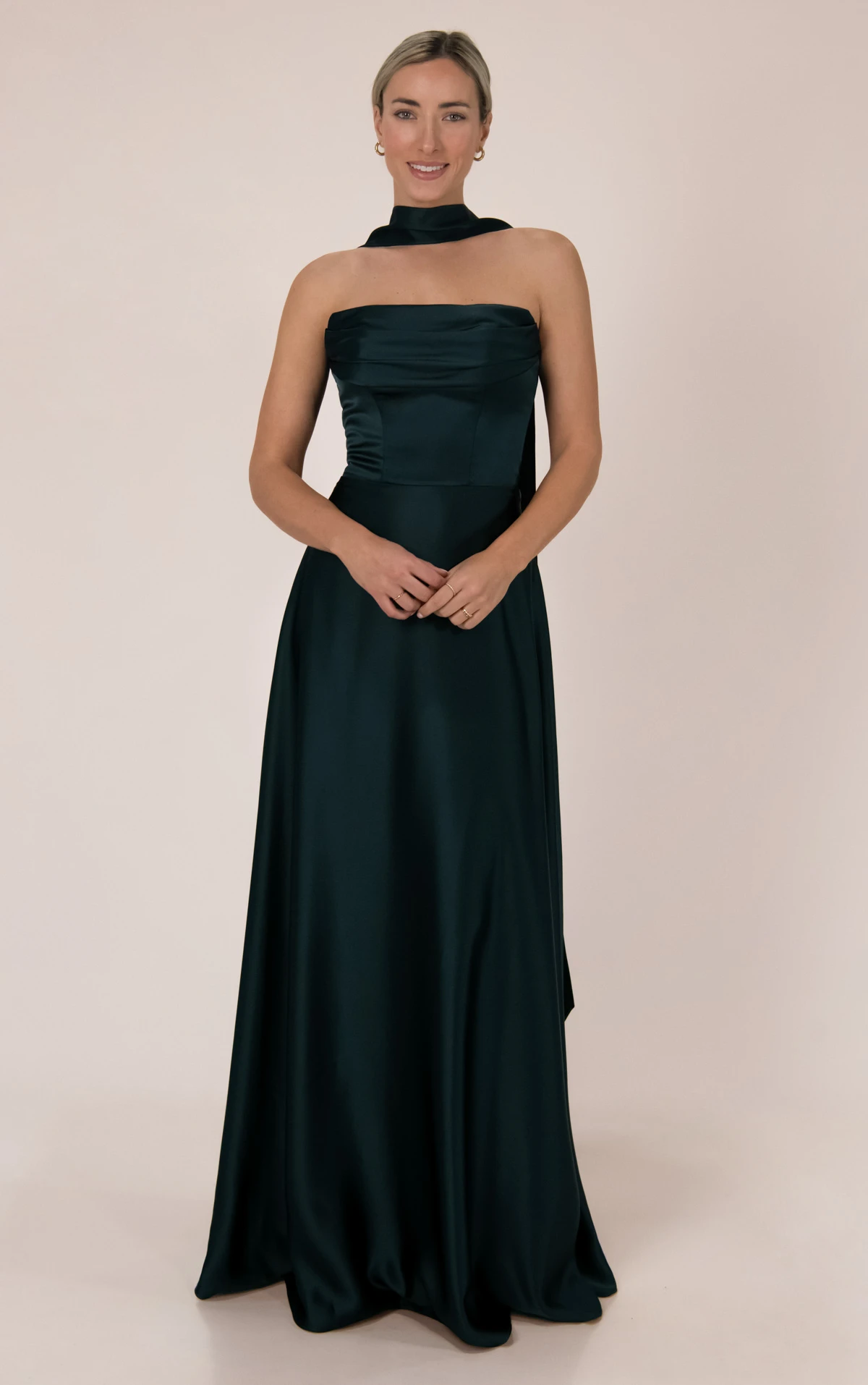 9912 Strapless Cowl Charmeuse Bridesmaid Gown with Removable Long Scarf by Sorella Vita