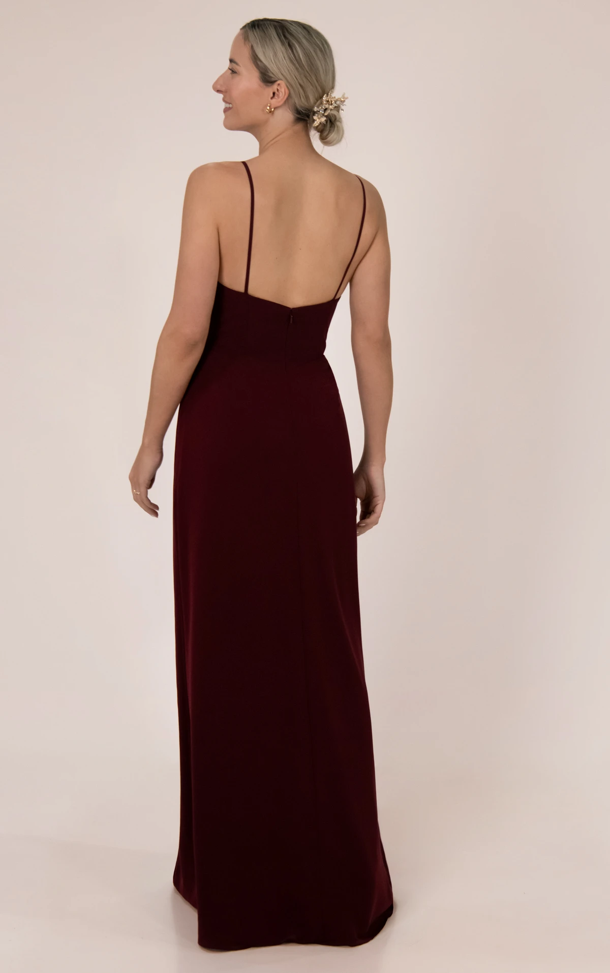 9916 Spaghetti Strap Chiffon Bridesmaid Gown with Cowl Neckline and Removable Long Scarf by Sorella Vita