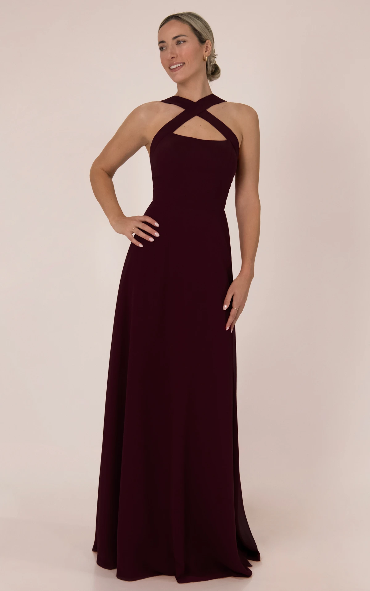 9918 Criss-Cross Halter Chiffon Bridesmaid Gown with Keyhole Detail by Sorella Vita