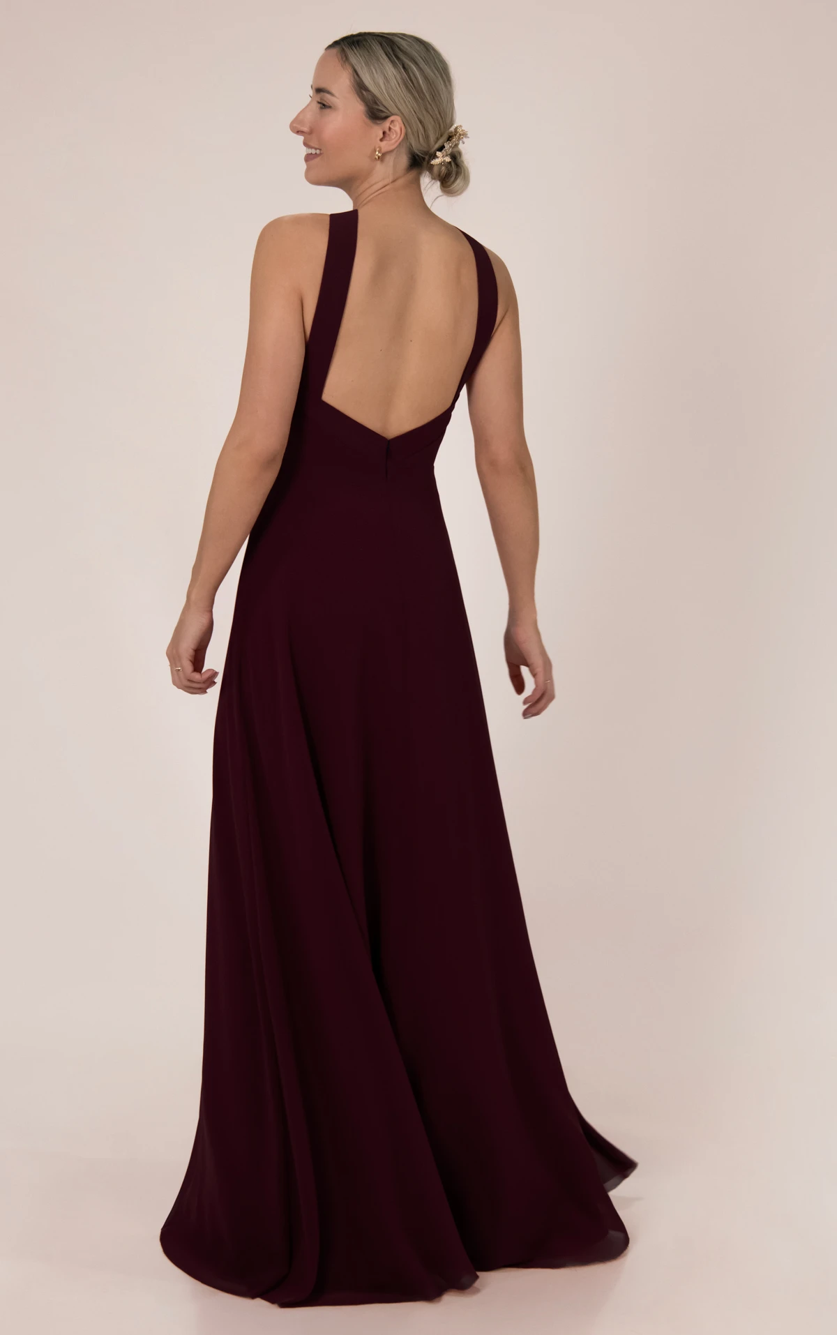 9918 Criss-Cross Halter Chiffon Bridesmaid Gown with Keyhole Detail by Sorella Vita