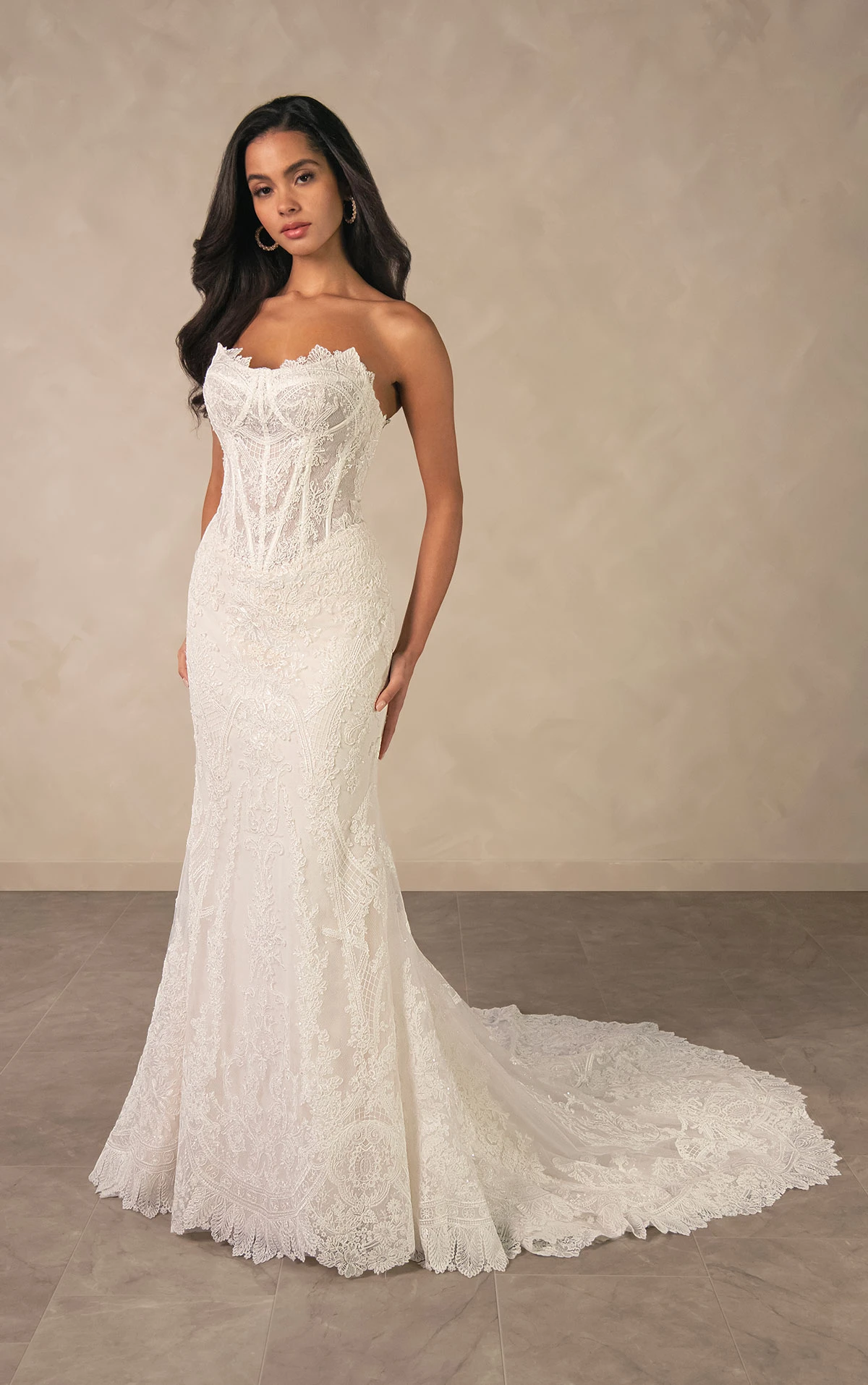 Strapless Lace Fit-and-Flare Wedding Dress with Sequins