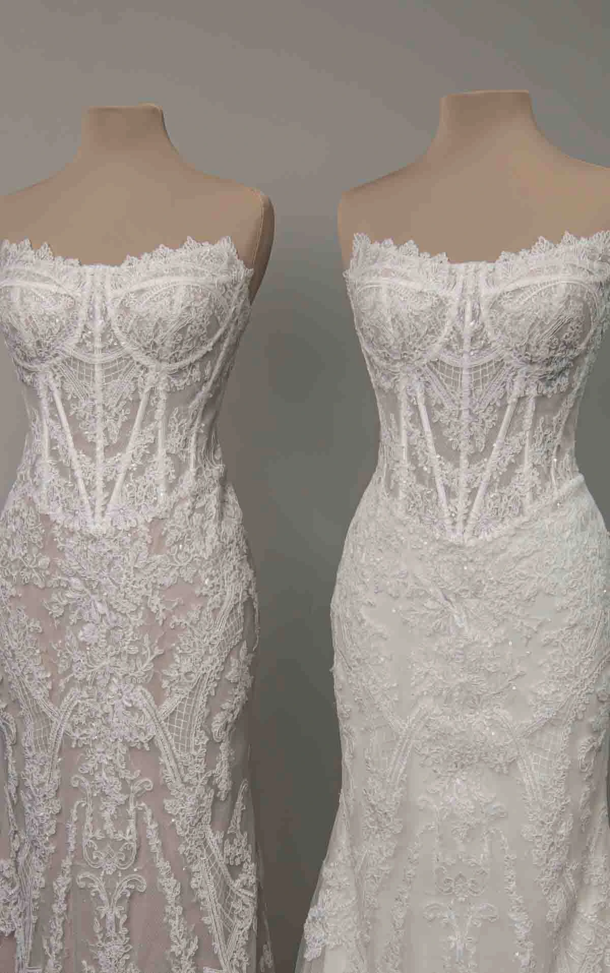 d4541 Glamourous Lace and Sequin Fit-and-Flare Wedding Dress with Corset Bodice by Essense of Australia