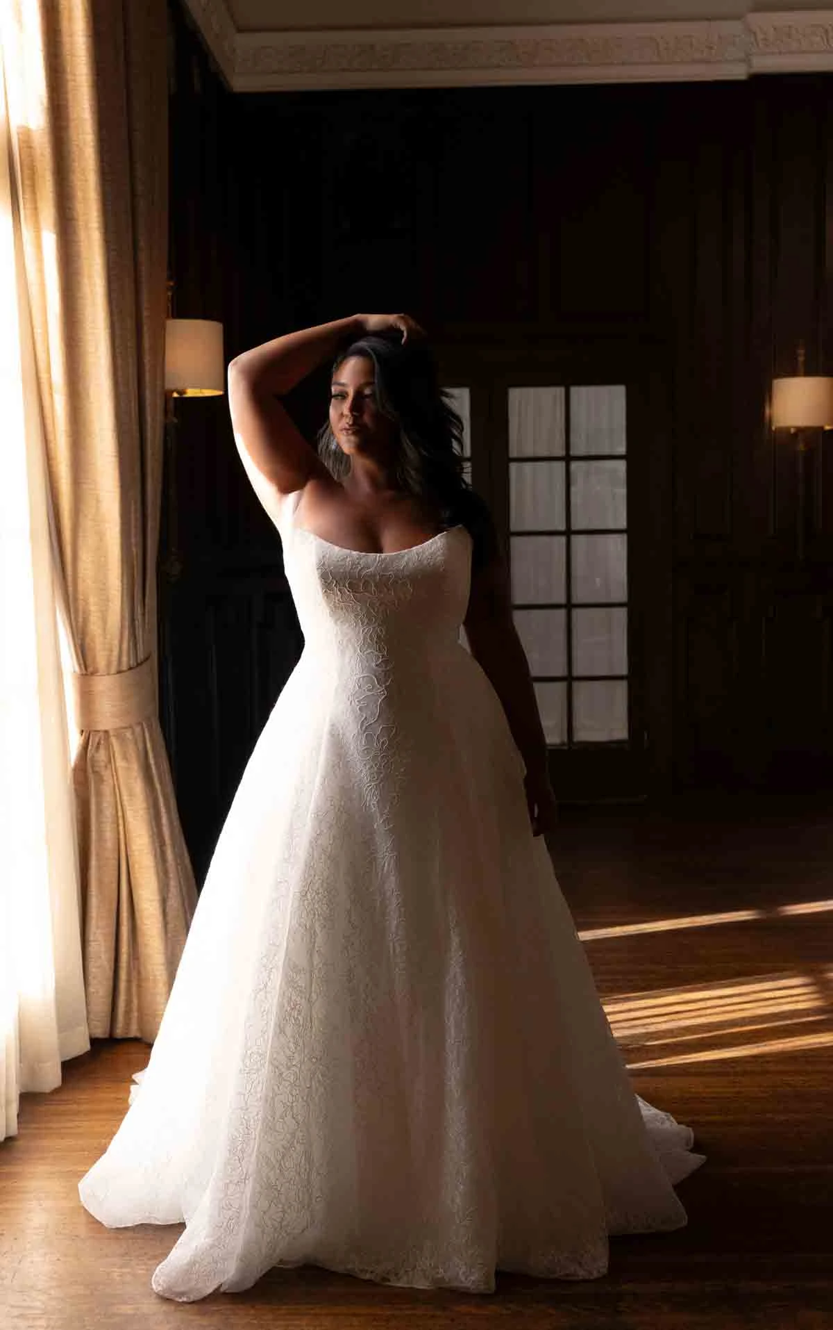 d4543+ Plus Size Allover Lace A-Line Wedding Dress with Classic Sweetheart Neckline by Essense of Australia