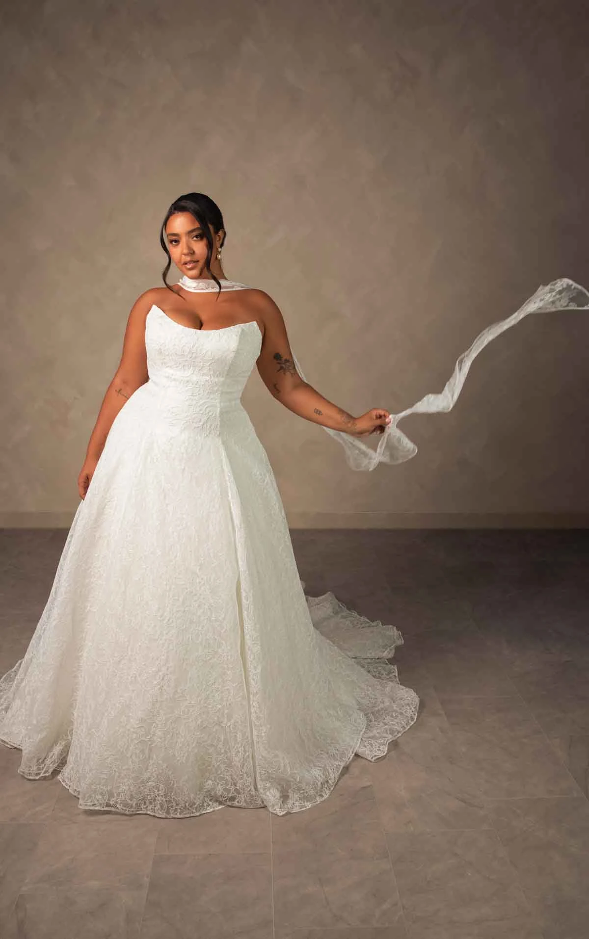 d4543+ Plus Size Allover Lace A-Line Wedding Dress with Classic Sweetheart Neckline by Essense of Australia