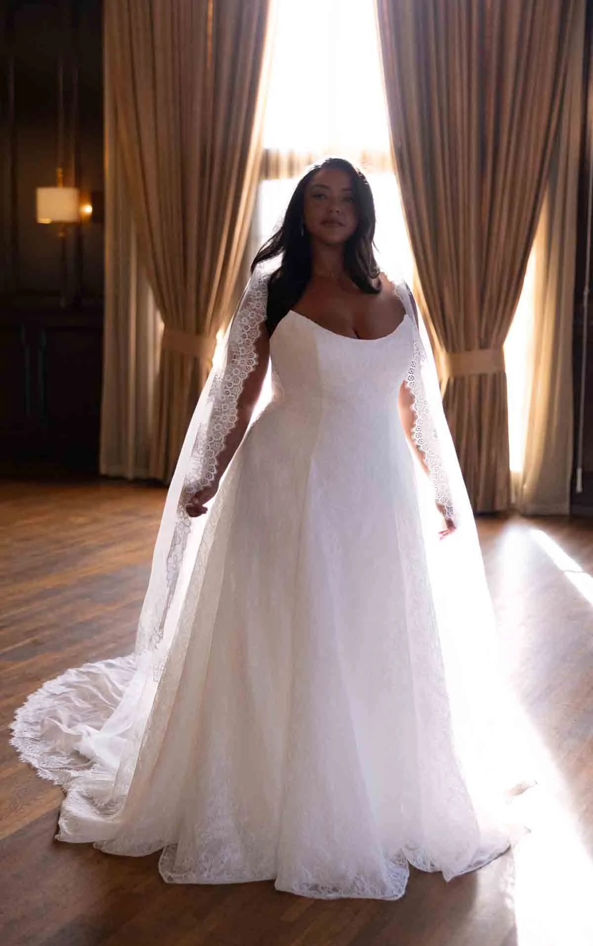 d4543+ Plus Size Allover Lace A-Line Wedding Dress with Classic Sweetheart Neckline by Essense of Australia