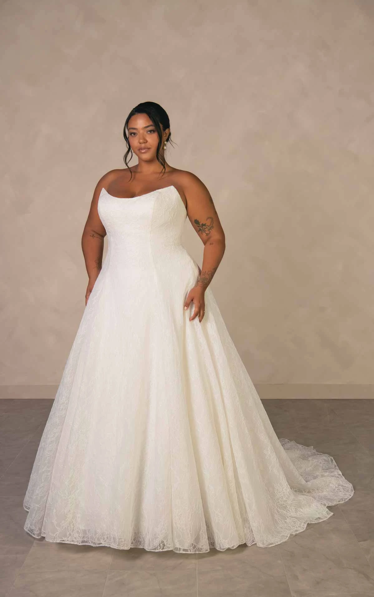 d4543+ Plus Size Allover Lace A-Line Wedding Dress with Classic Sweetheart Neckline by Essense of Australia