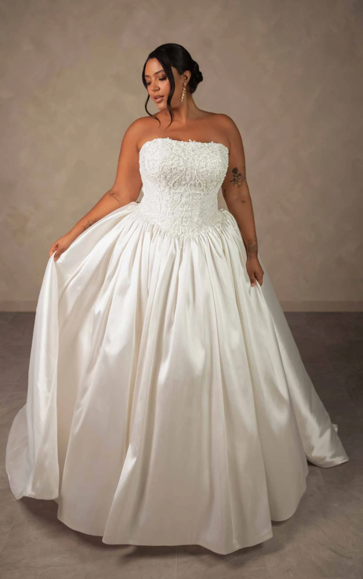 d4546 Couture Lace and Mikado Ballgown with Crystal-Beaded Bodice by Essense of Australia