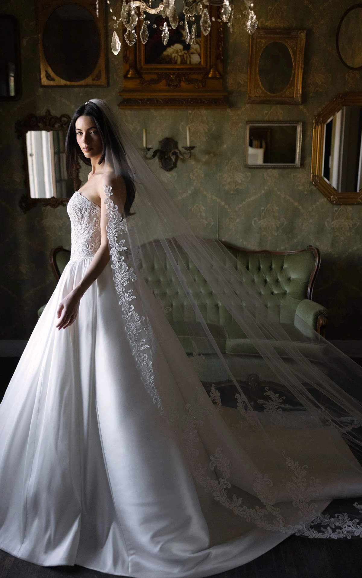 d4546 Couture Lace and Mikado Ballgown with Crystal-Beaded Bodice  by Essense of Australia
