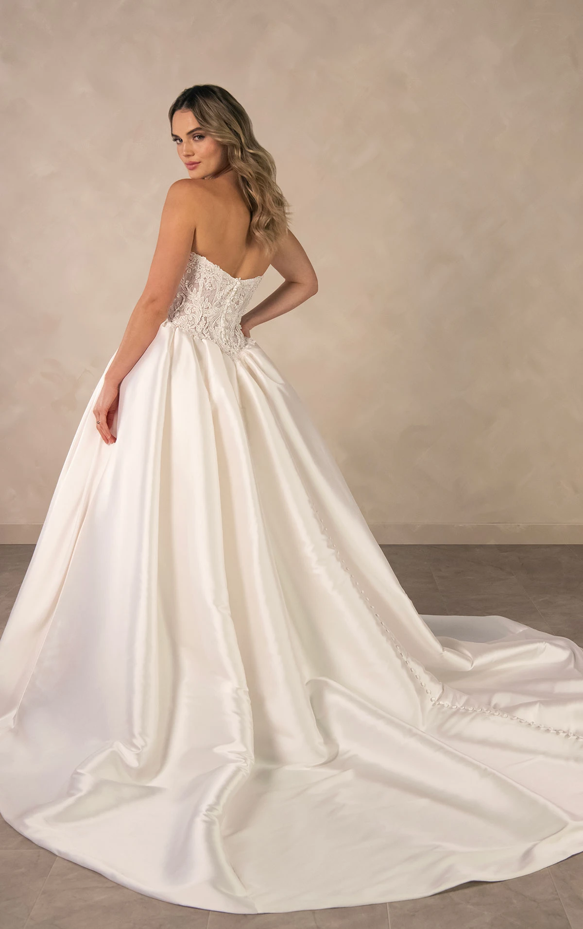 d4546 Couture Lace and Mikado Ballgown with Crystal-Beaded Bodice  by Essense of Australia