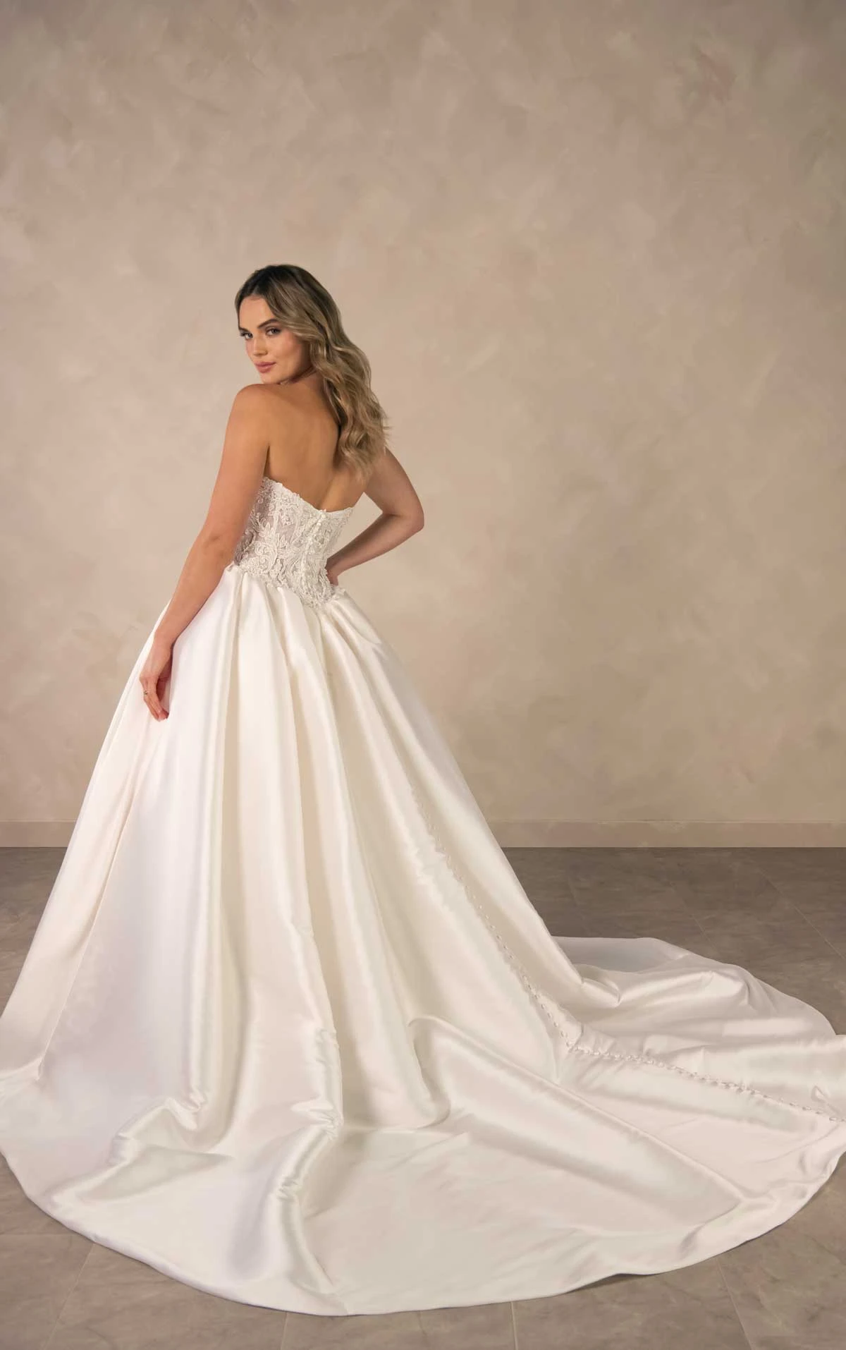 d4546 Couture Lace and Mikado Ballgown with Crystal-Beaded Bodice by Essense of Australia