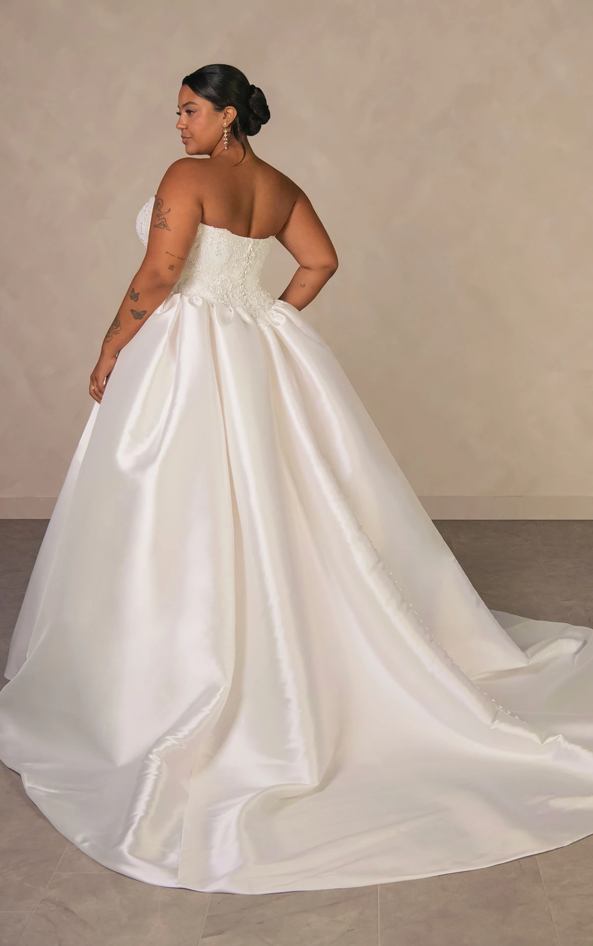 d4546+ Plus Size Couture Lace and Mikado Ballgown with Crystal-Beaded Bodice  by Essense of Australia