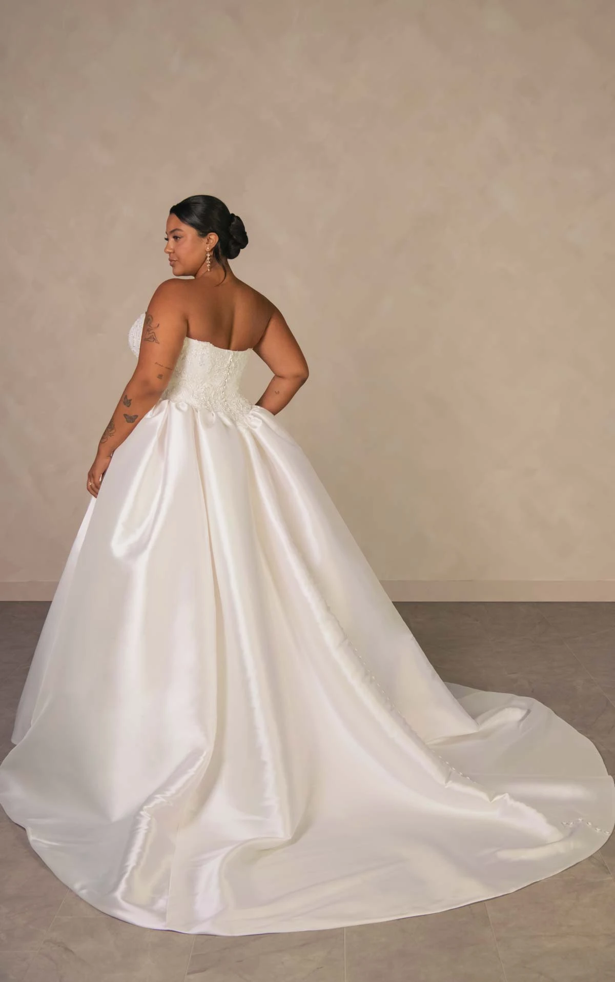 d4546+ Plus Size Couture Lace and Mikado Ballgown with Crystal-Beaded Bodice by Essense of Australia