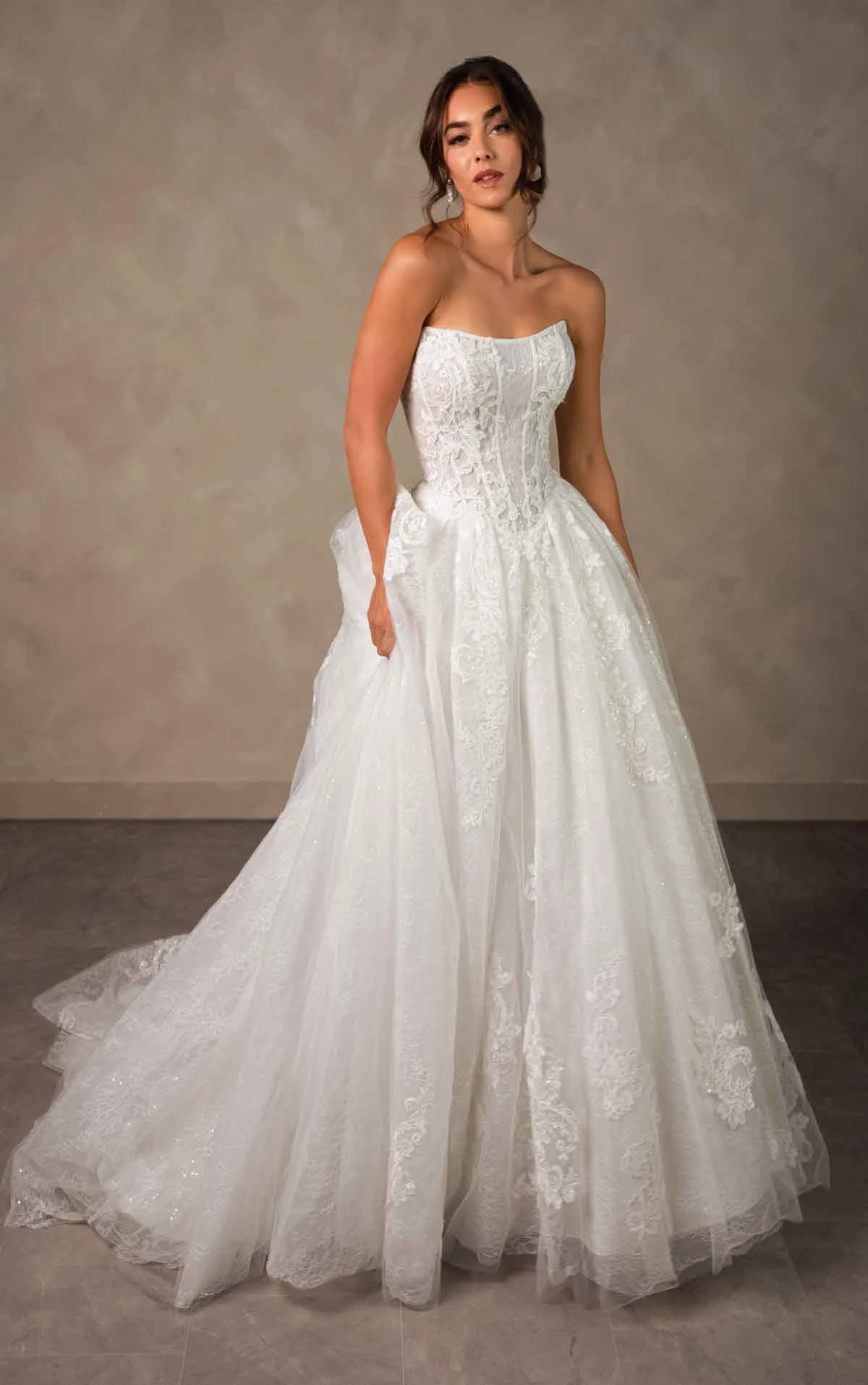 d4553 Enchanting Strapless Ballgown with Regal High-Neck Cape by Essense of Australia