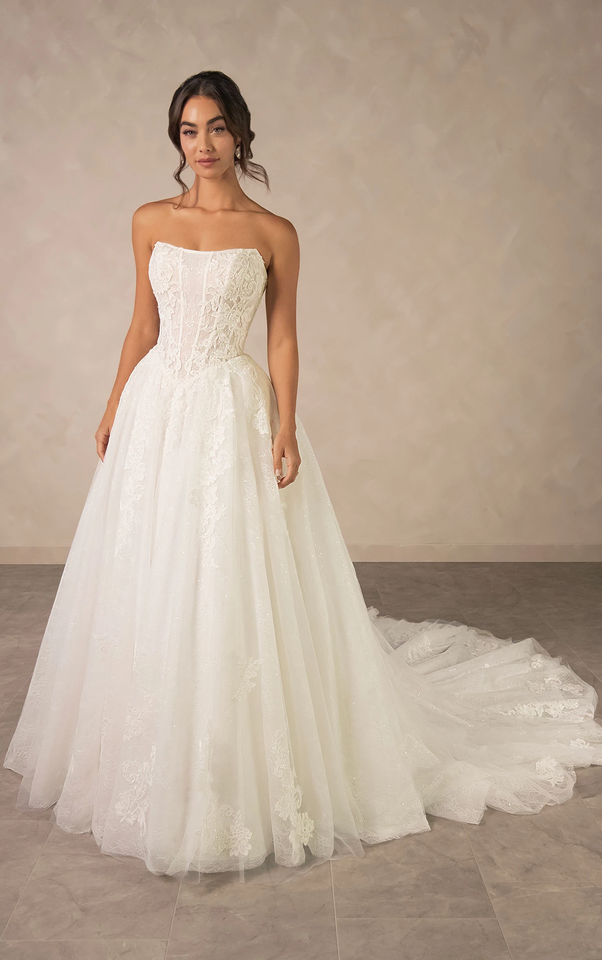 d4553 Enchanting Strapless Ballgown with Regal High-Neck Cape  by Essense of Australia
