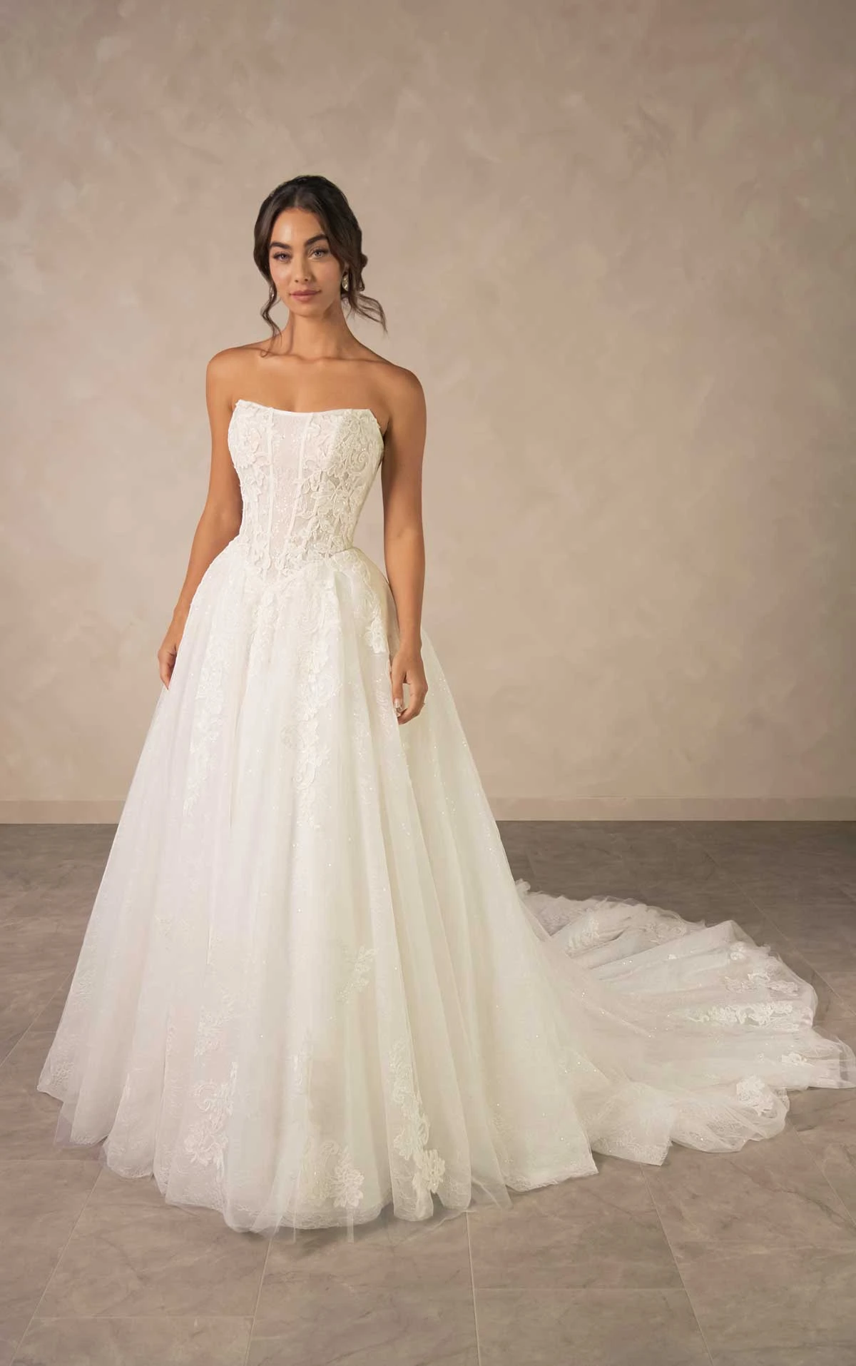 d4553 Enchanting Strapless Ballgown with Regal High-Neck Cape by Essense of Australia