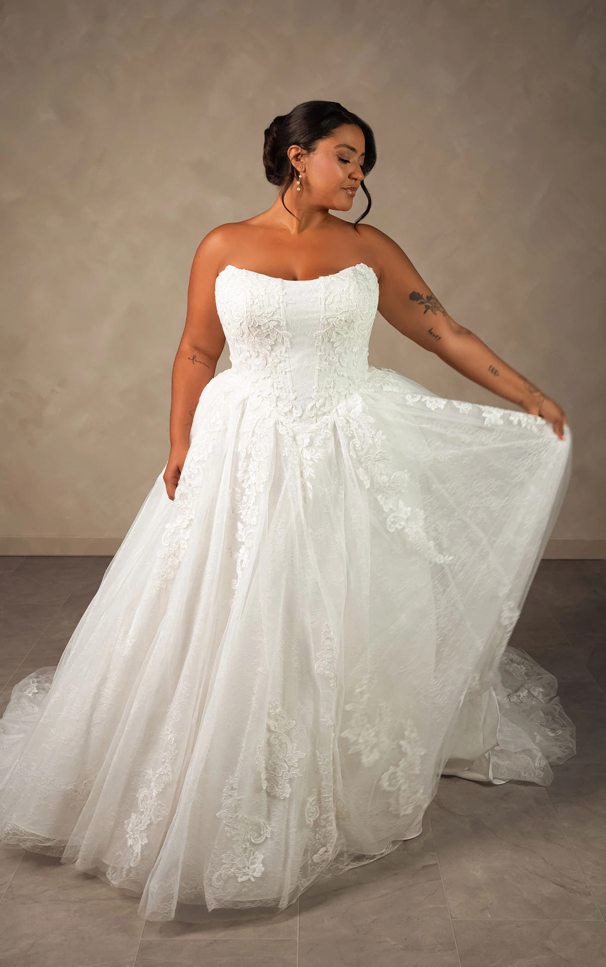 d4553+ Plus Size Enchanting Strapless Ballgown with Regal High-Neck Cape  by Essense of Australia