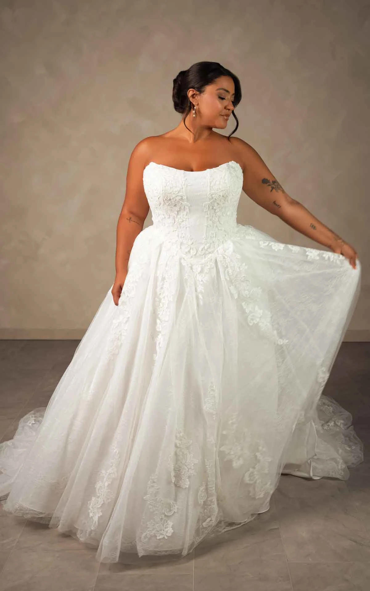 d4553+ Plus Size Enchanting Strapless Ballgown with Regal High-Neck Cape by Essense of Australia