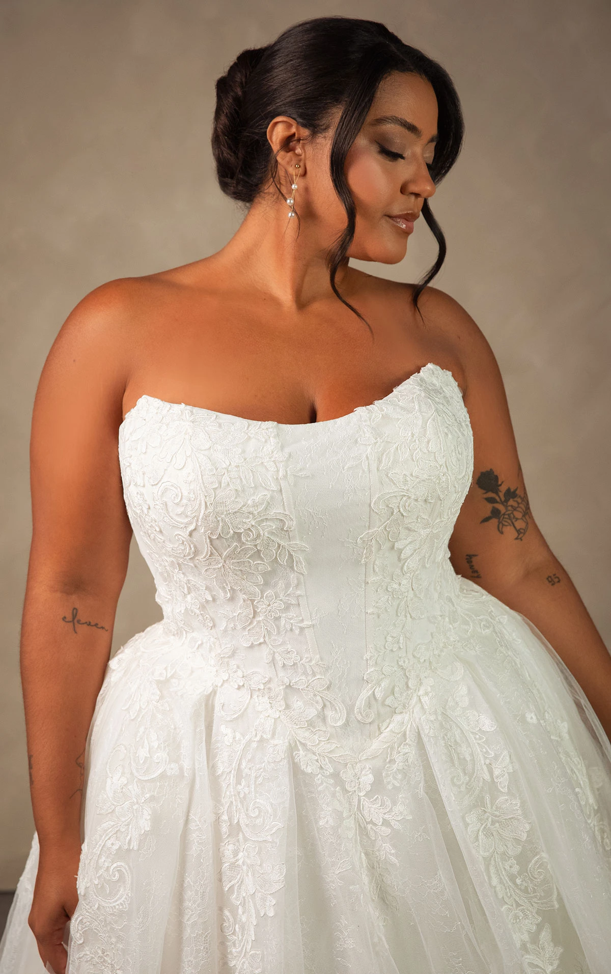 d4553+ Plus Size Enchanting Strapless Ballgown with Regal High-Neck Cape  by Essense of Australia