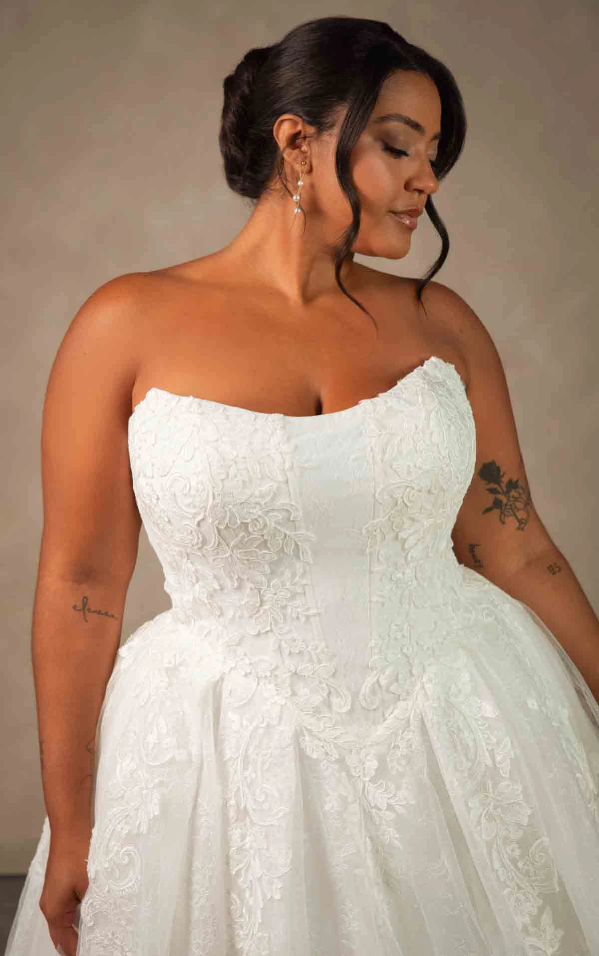 d4553+ Plus Size Enchanting Strapless Ballgown with Regal High-Neck Cape by Essense of Australia