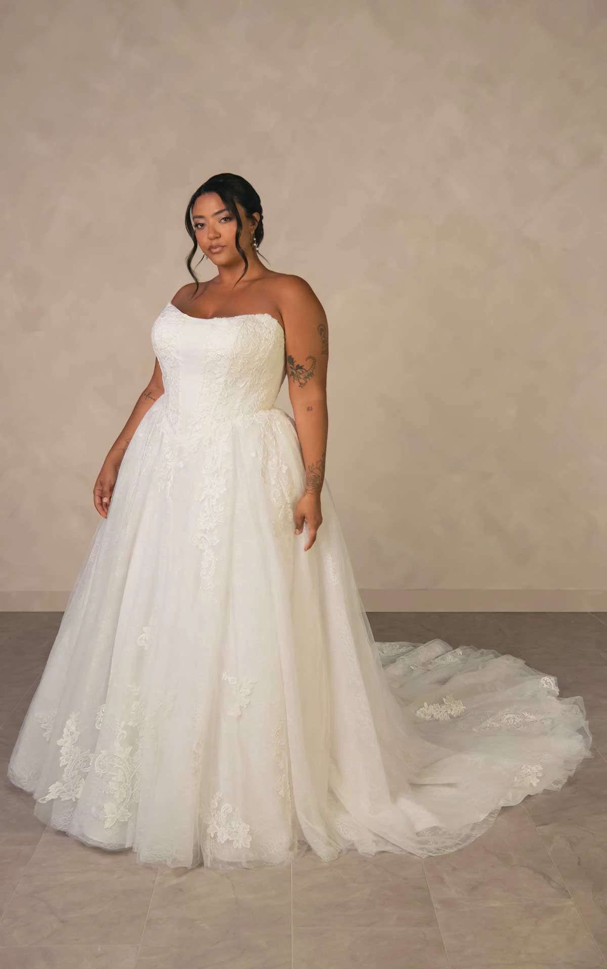 d4553+ Plus Size Enchanting Strapless Ballgown with Regal High-Neck Cape by Essense of Australia