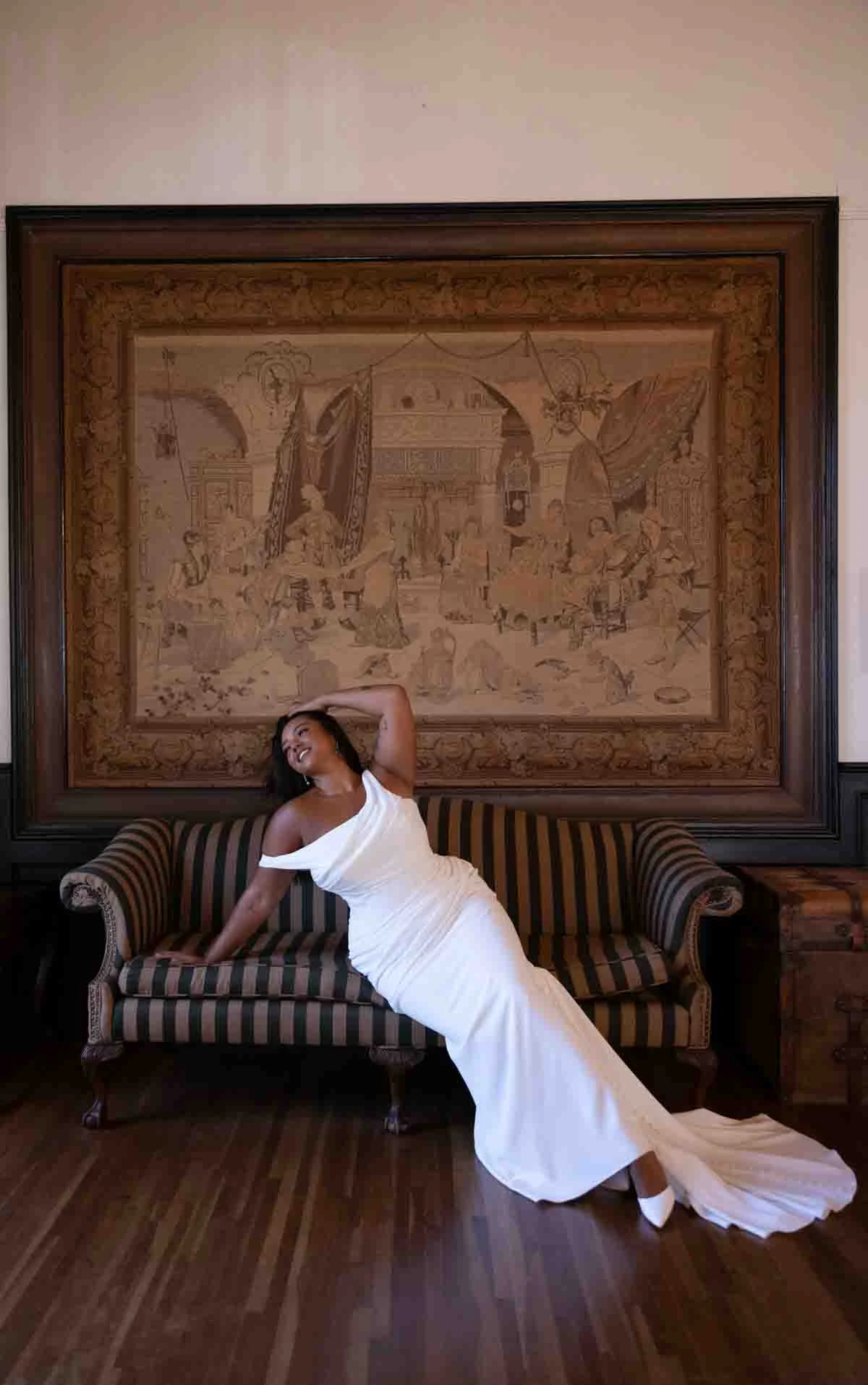 d4563+ Plus Size Effortless Crepe Sheath Wedding Dress with Asymmetrical Ruching by Essense of Australia