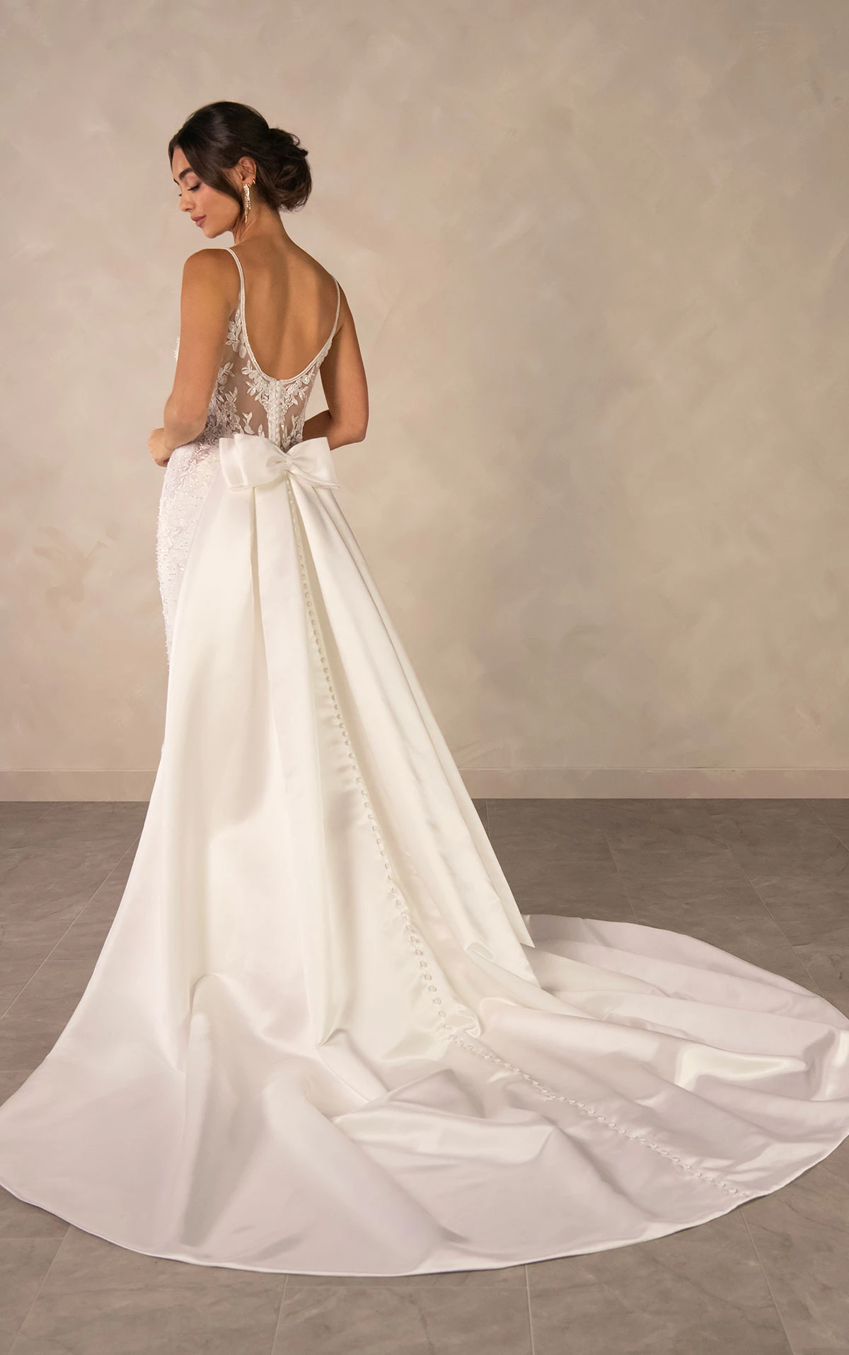 d4567 Sparkling Lace Sheath Wedding Dress with Square Neckline and Detachable Overskirt  by Essense of Australia