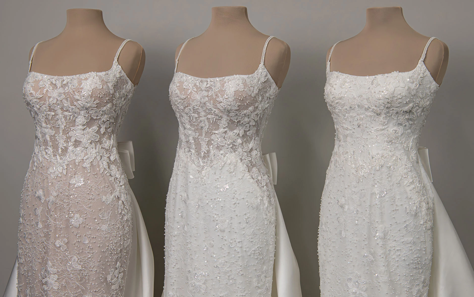 d4567 Sparkling Lace Sheath Wedding Dress with Square Neckline and Detachable Overskirt  by Essense of Australia