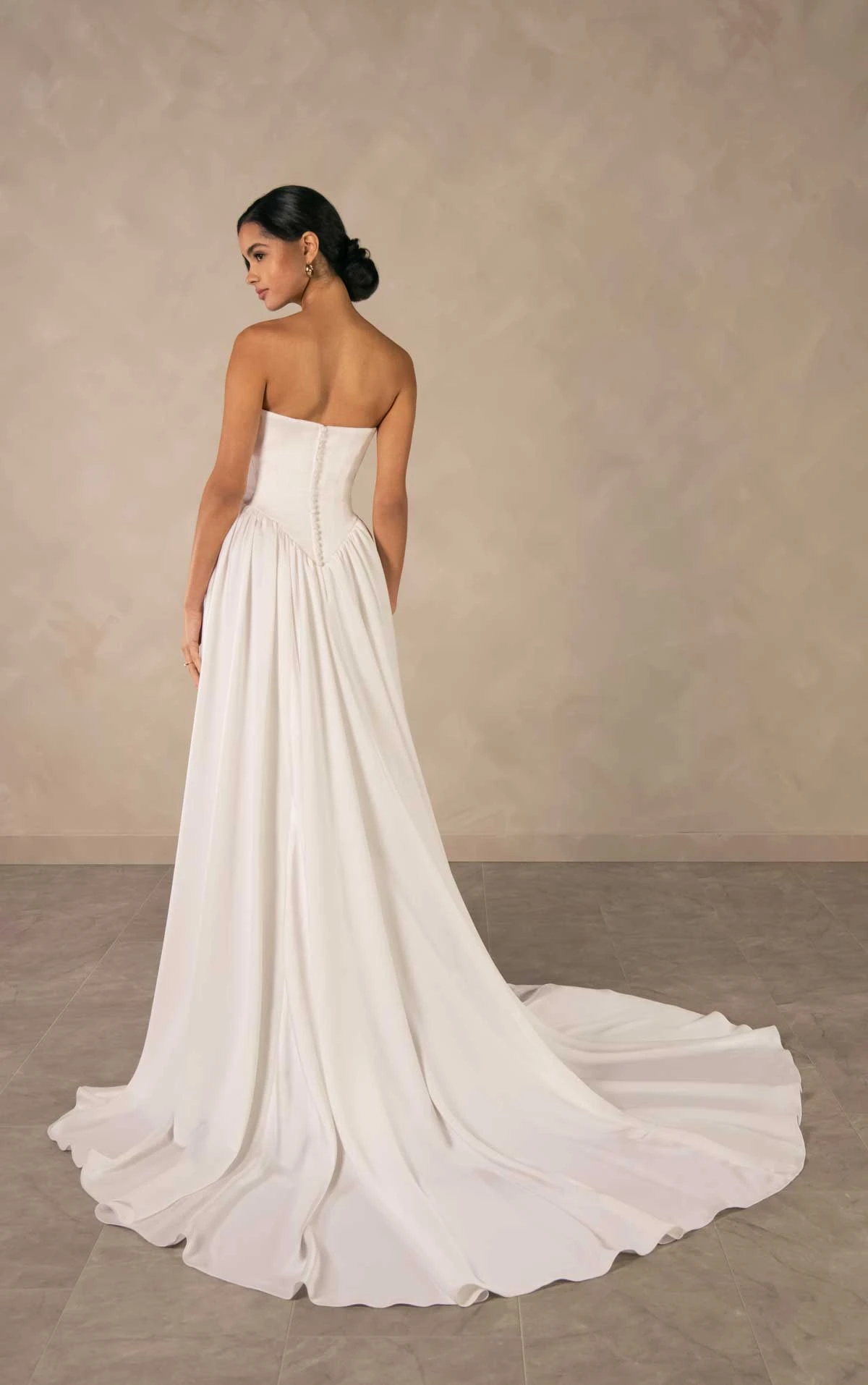 d4568 Timeless Off-the-Shoulder Satin A-line Wedding Dress with Detachable Ruched Sleeves by Essense of Australia