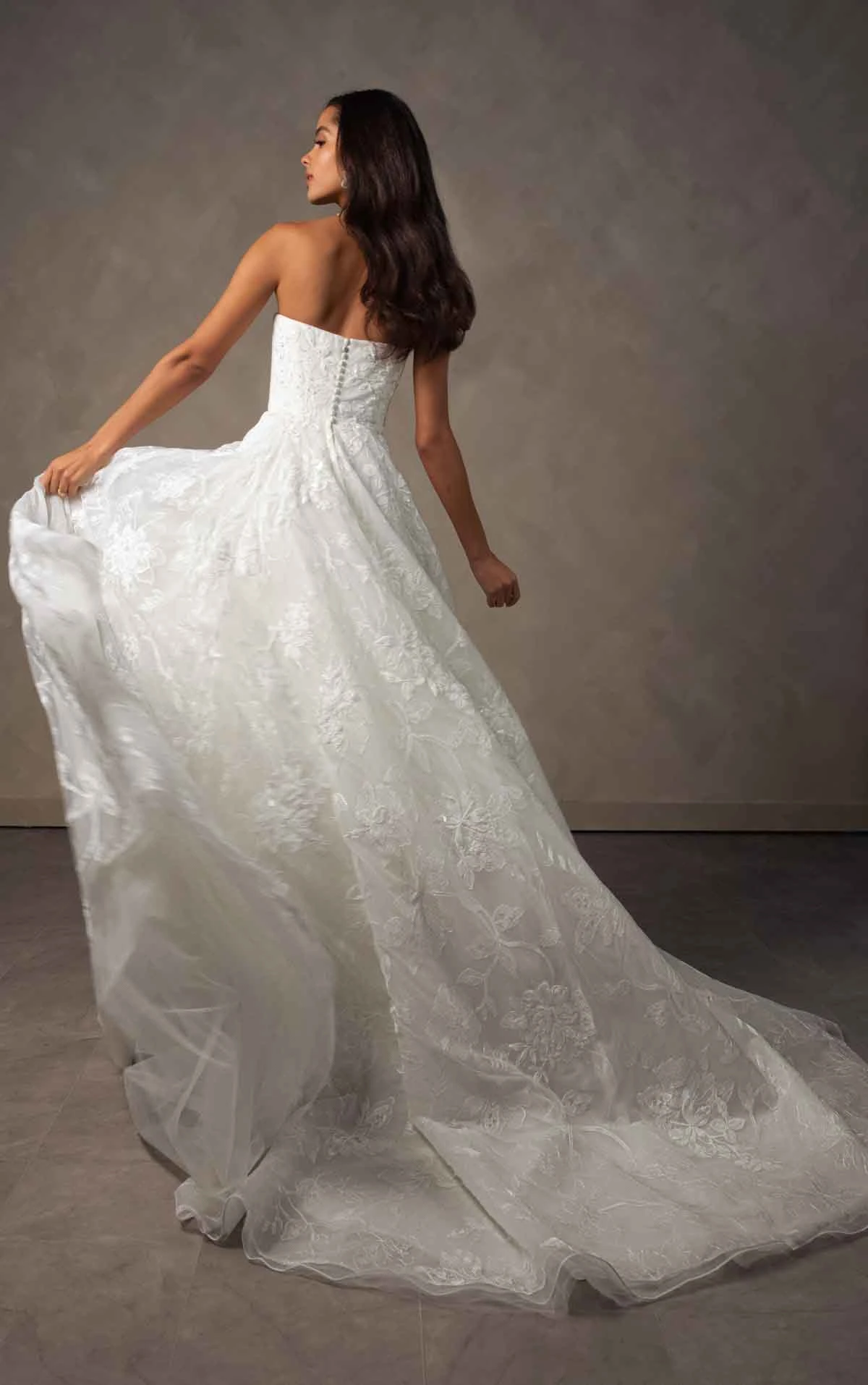 d4571 Sparkling Strapless A-Line Wedding Dress with Whimsical Floral Artistry by Essense of Australia