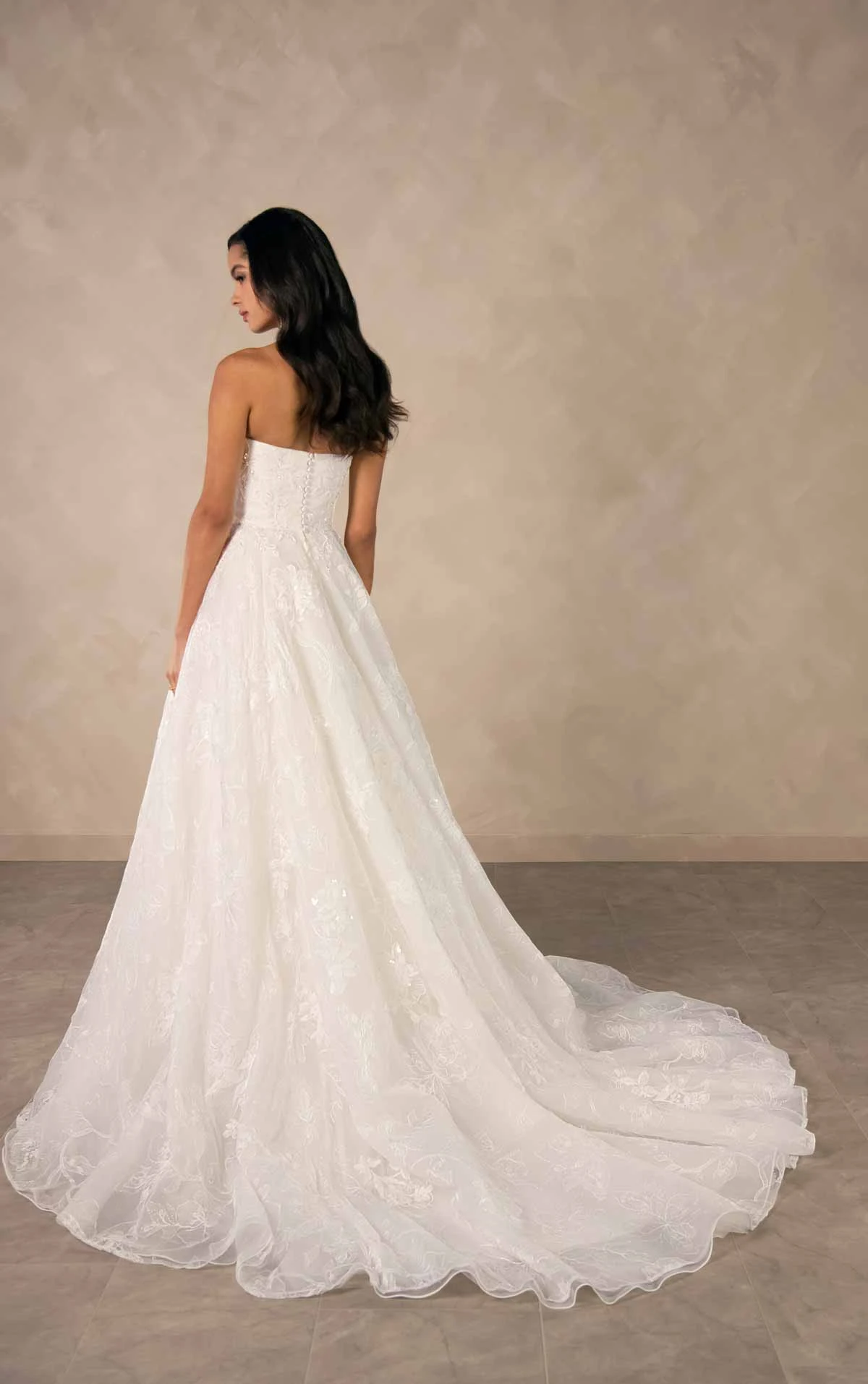 d4571 Sparkling Strapless A-Line Wedding Dress with Whimsical Floral Artistry by Essense of Australia