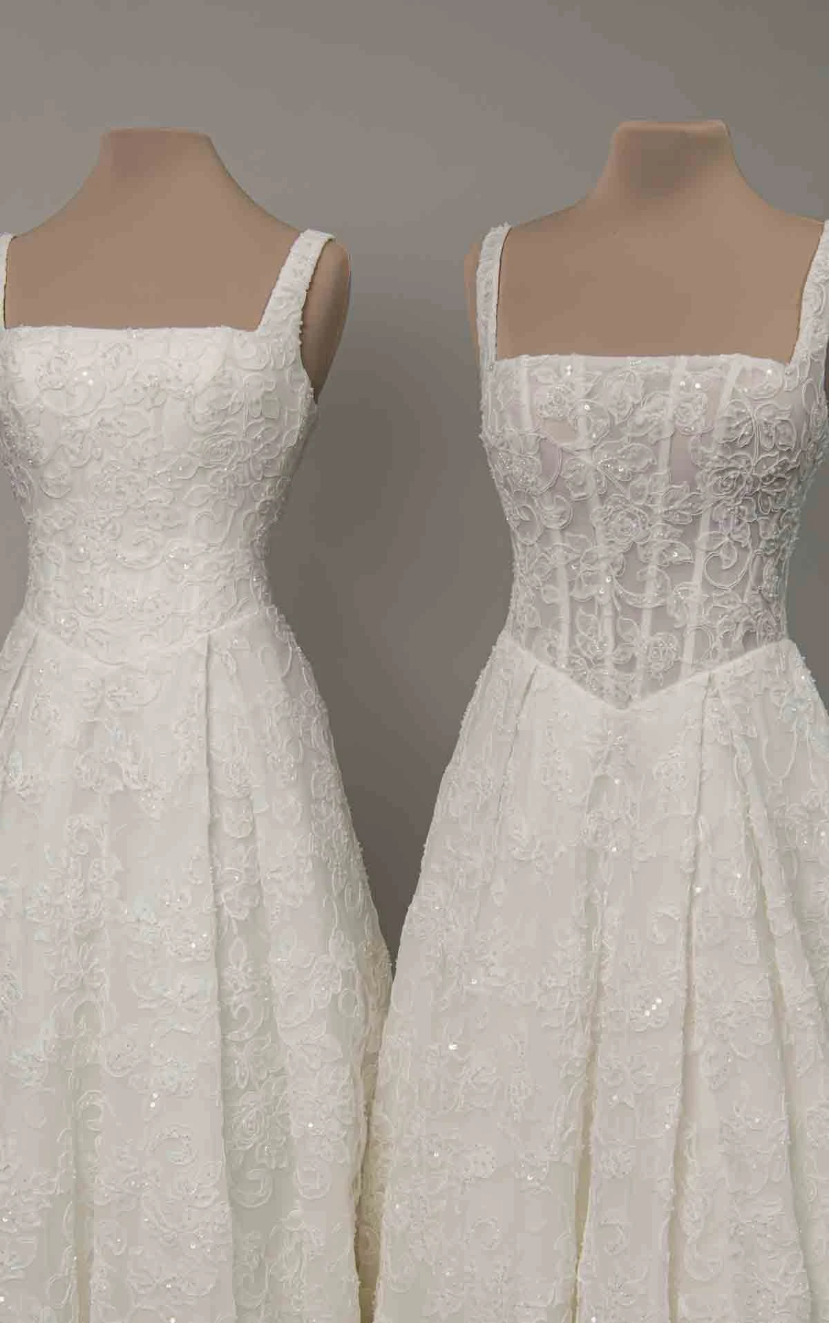 d4572 Sparkling Square Neckline Lace A-line Wedding Dress with Drop Waist by Essense of Australia