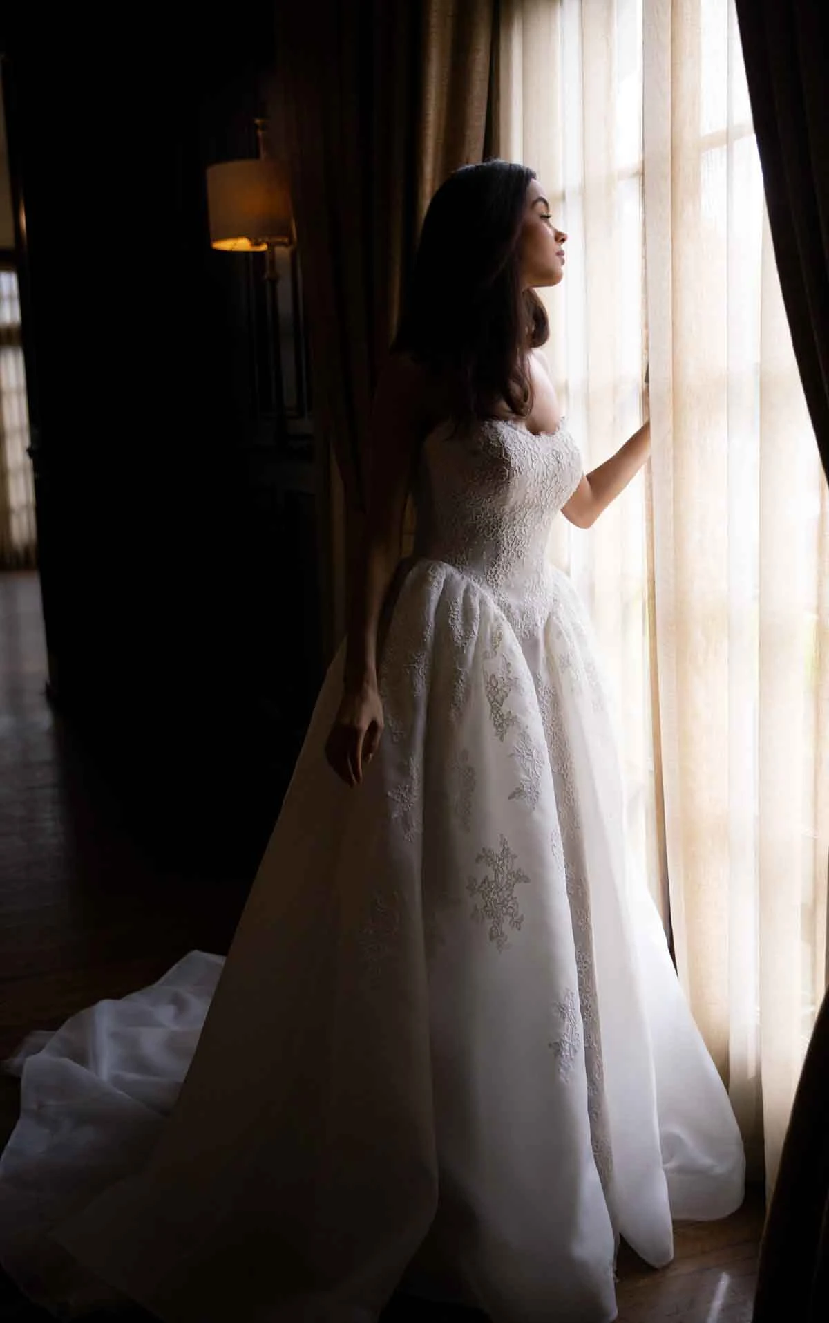 d4573 Romantic Lace and Organza Ballgown with Scalloped Sweetheart Neckline by Essense of Australia
