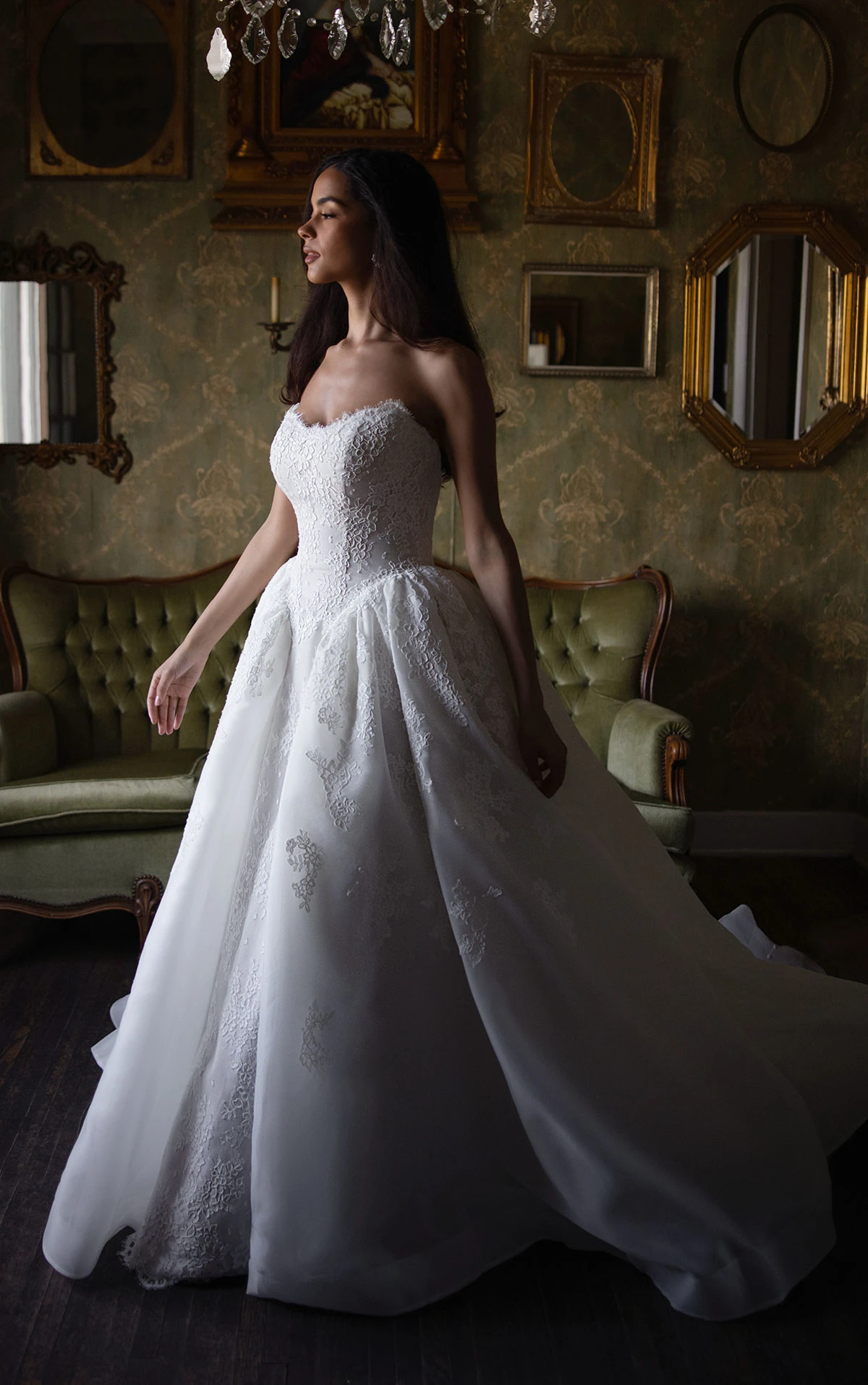 d4573 Romantic Lace and Organza Ballgown with Scalloped Sweetheart Neckline  by Essense of Australia