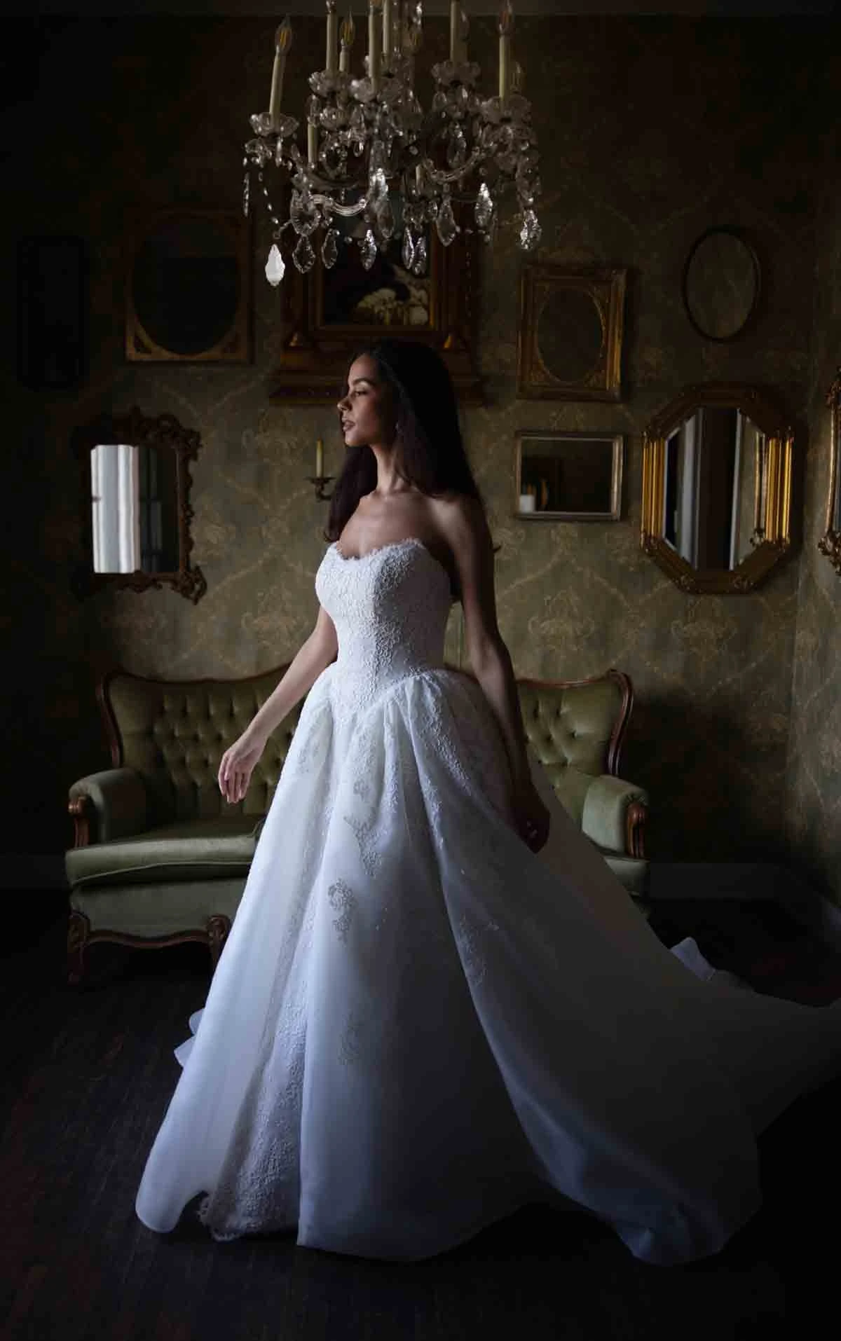 d4573 Romantic Lace and Organza Ballgown with Scalloped Sweetheart Neckline by Essense of Australia