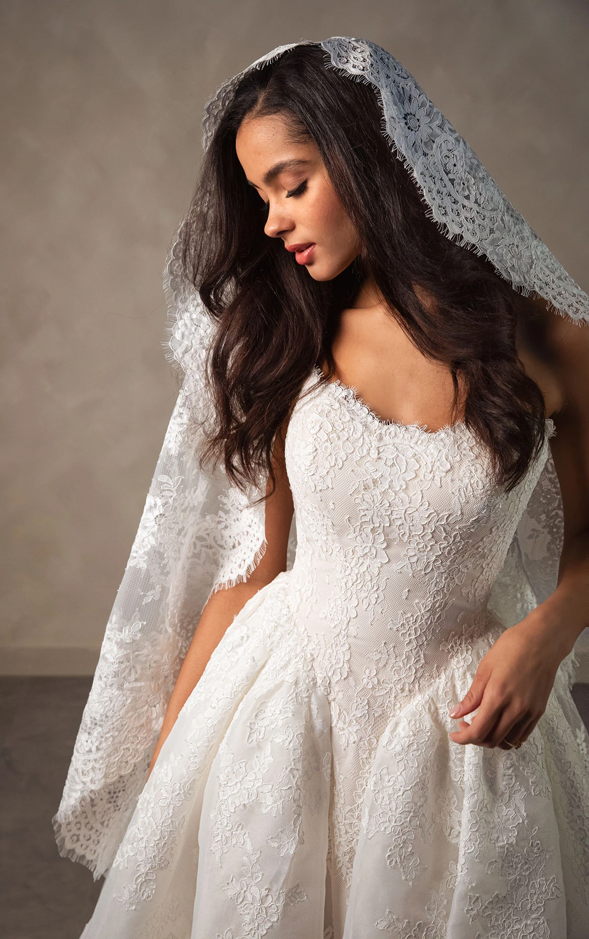 d4573 Romantic Lace and Organza Ballgown with Scalloped Sweetheart Neckline  by Essense of Australia