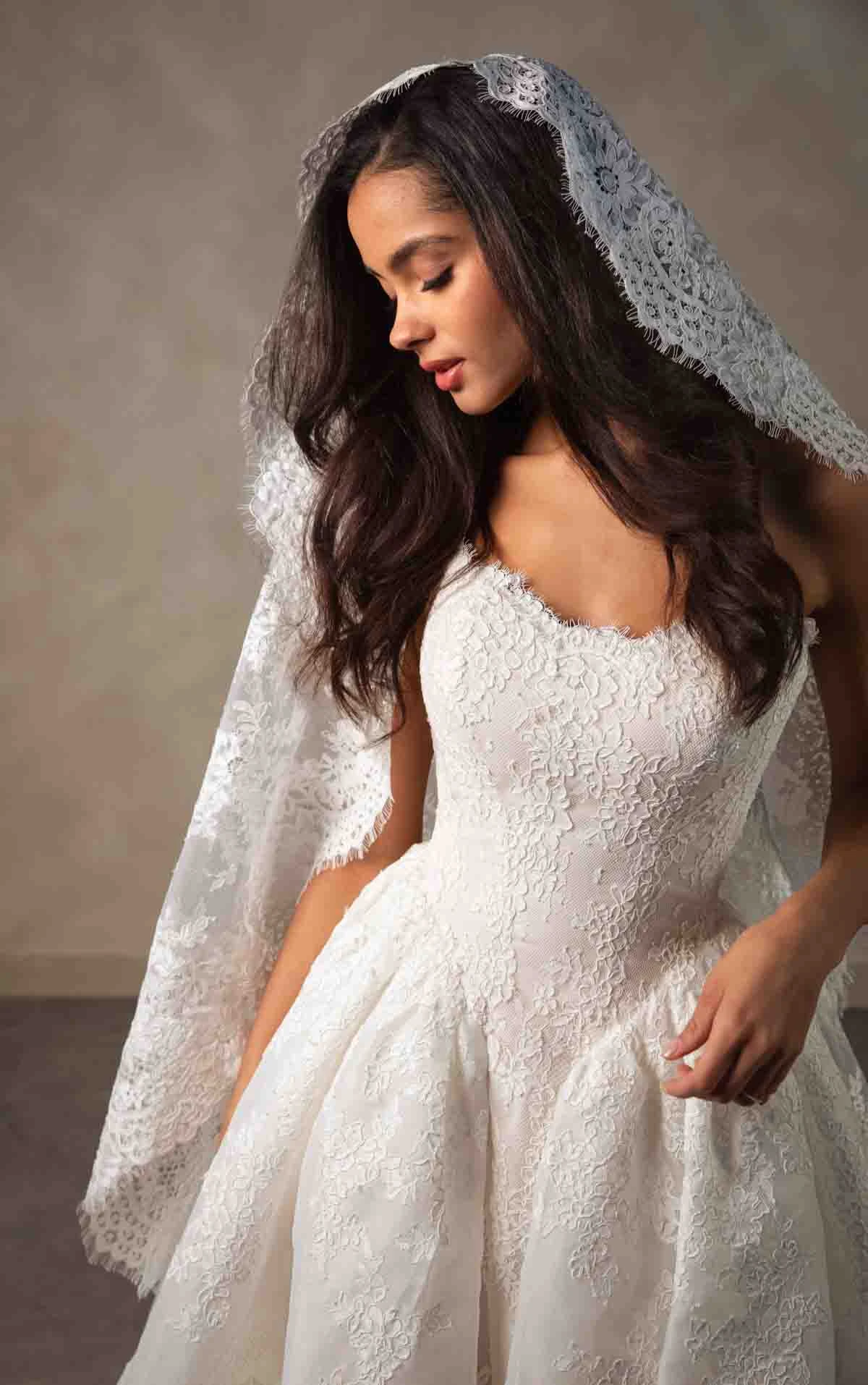 d4573 Romantic Lace and Organza Ballgown with Scalloped Sweetheart Neckline by Essense of Australia
