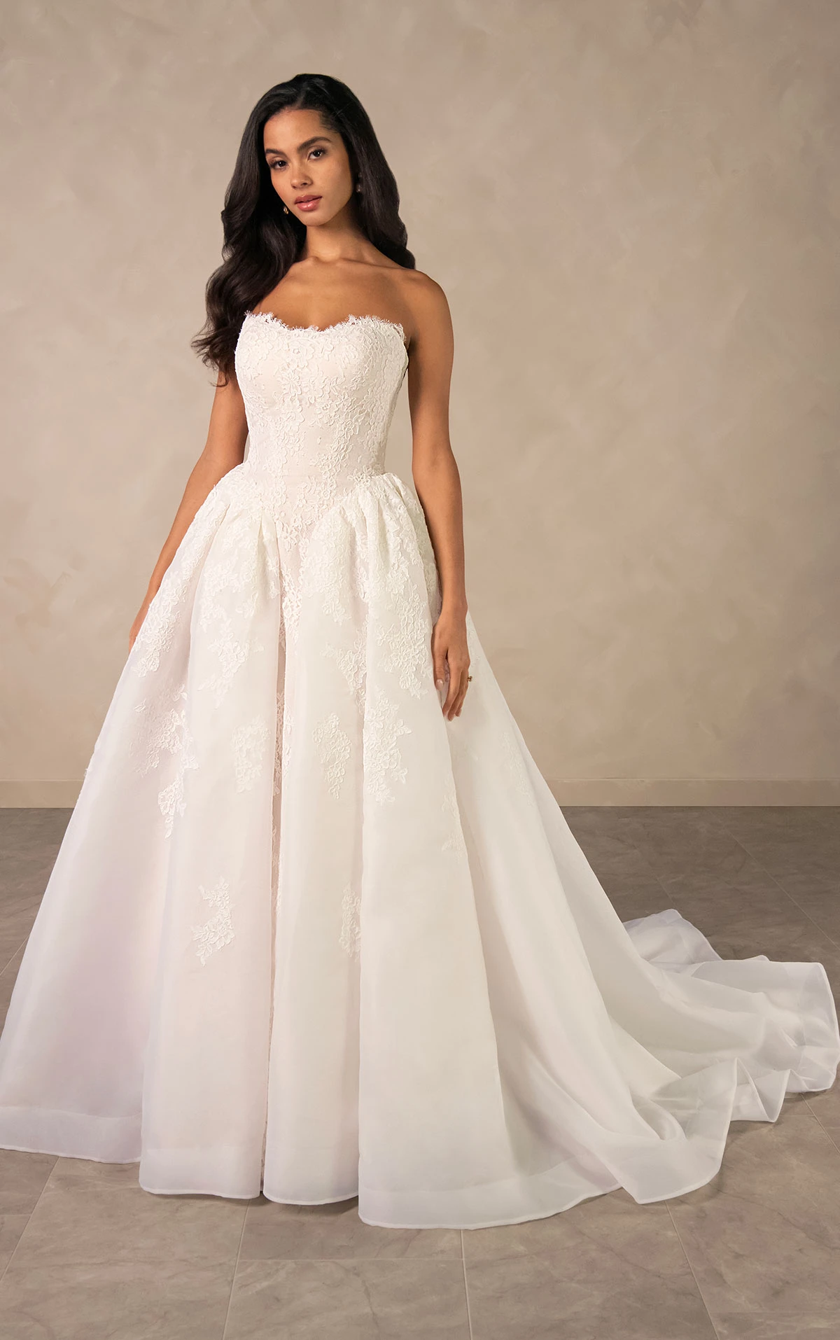 d4573 Romantic Lace and Organza Ballgown with Scalloped Sweetheart Neckline  by Essense of Australia