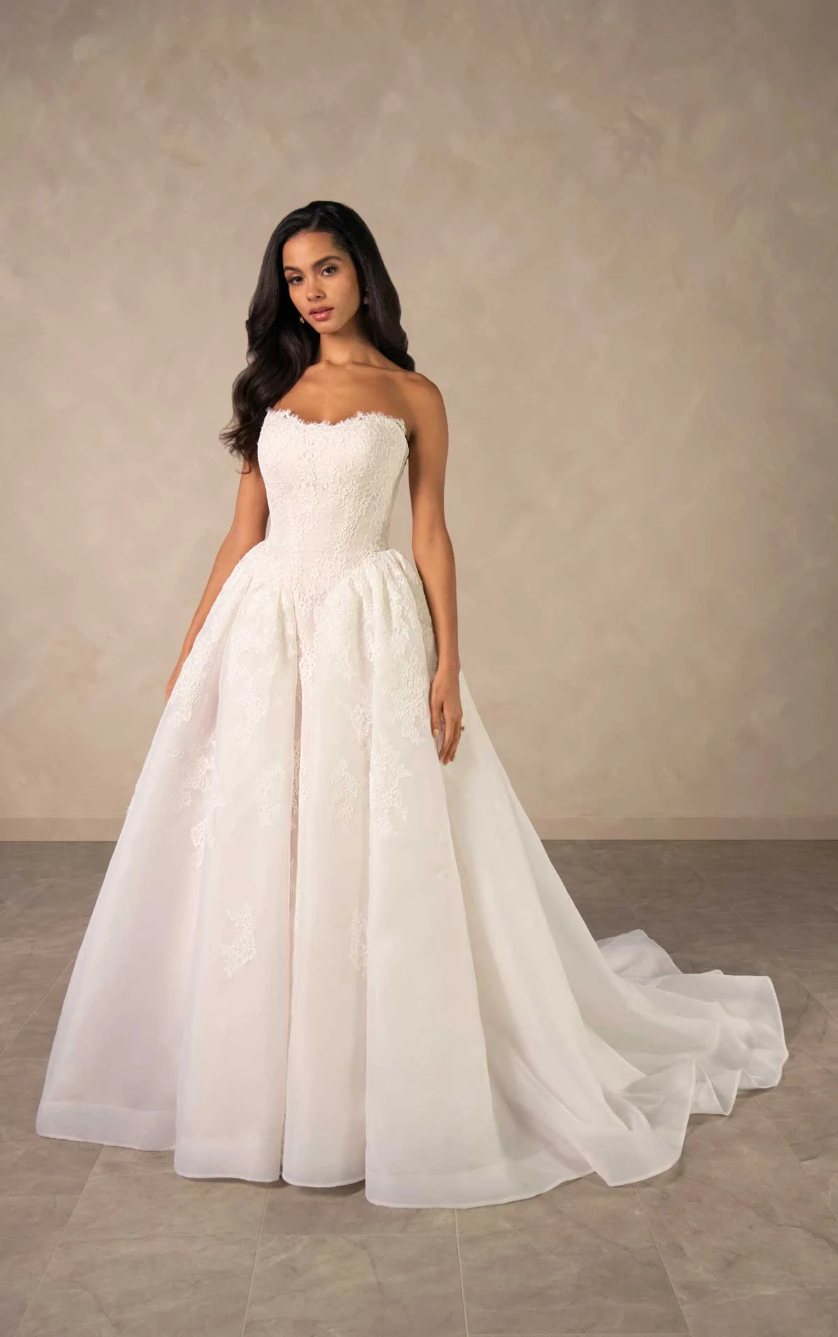 d4573 Romantic Lace and Organza Ballgown with Scalloped Sweetheart Neckline by Essense of Australia