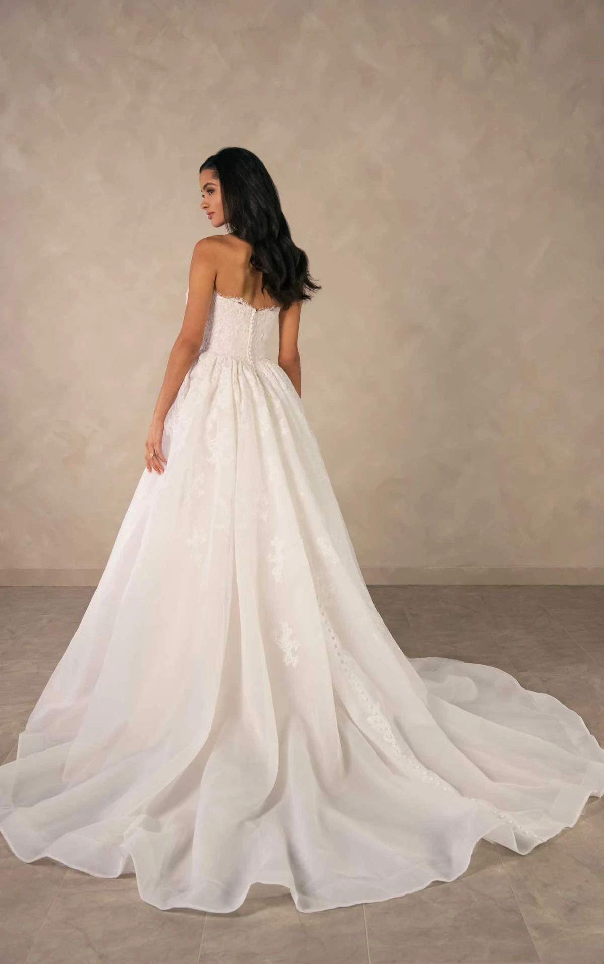 d4573 Romantic Lace and Organza Ballgown with Scalloped Sweetheart Neckline by Essense of Australia