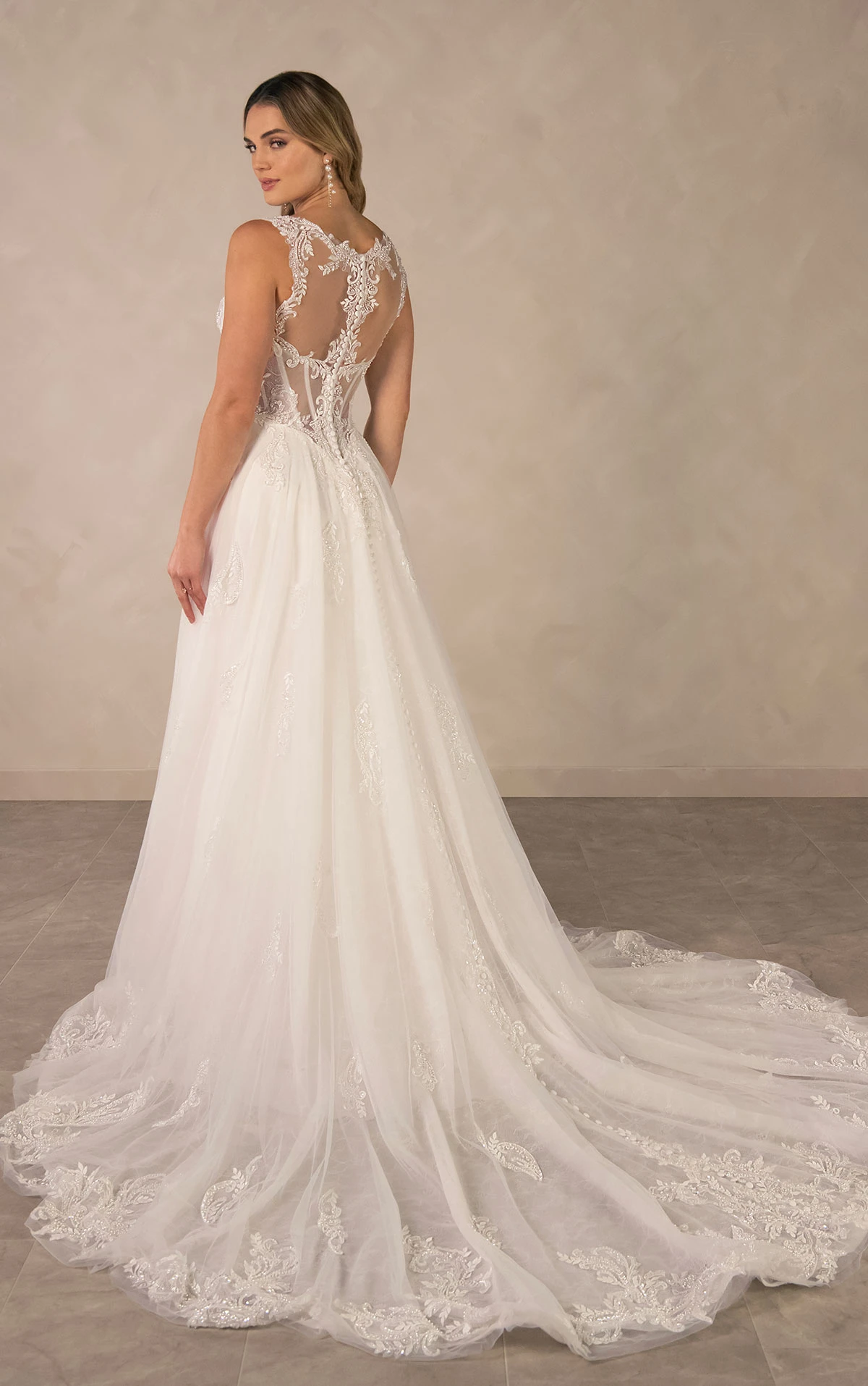 d4577 Romantic Sweetheart A-line Wedding Dress with Detachable Long Lace Sleeves  by Essense of Australia