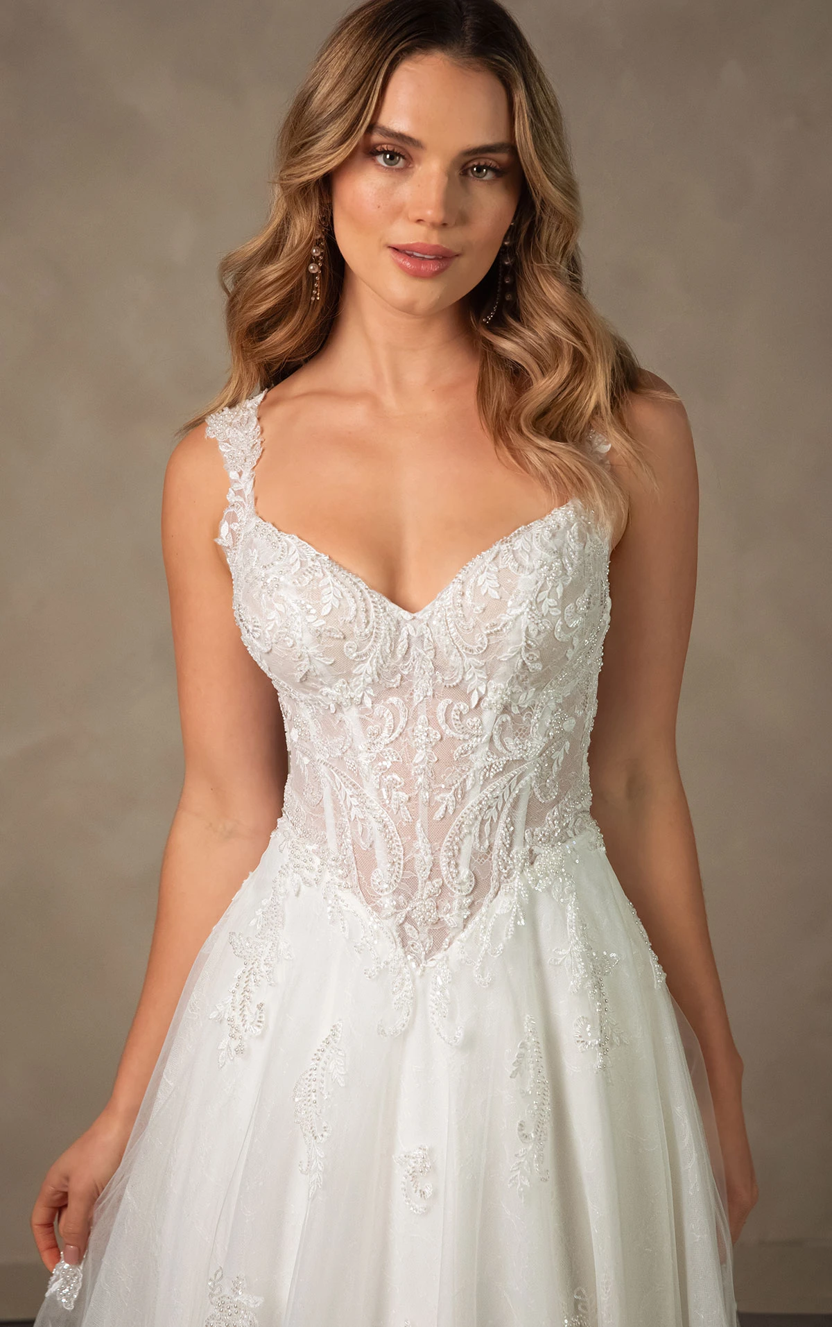 d4577 Romantic Sweetheart A-line Wedding Dress with Detachable Long Lace Sleeves  by Essense of Australia