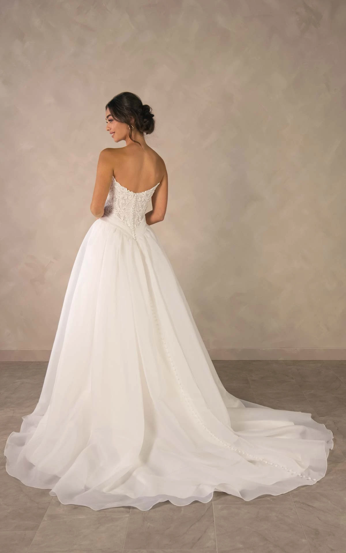 d4580 Romantic Lace and Organza A-Line Wedding Dress with Basque Waist by Essense of Australia