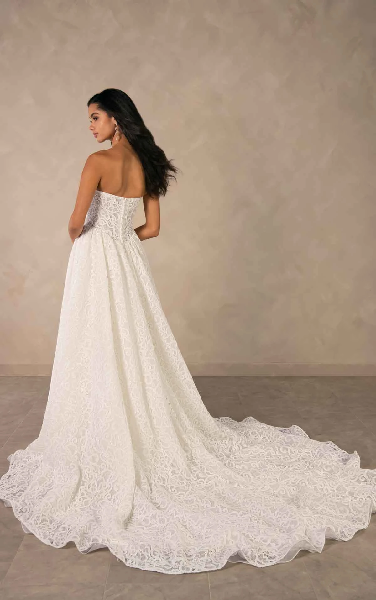 d4591 Allover Lace A-line Wedding Dress with Detachable Long Sleeves by Essense of Australia