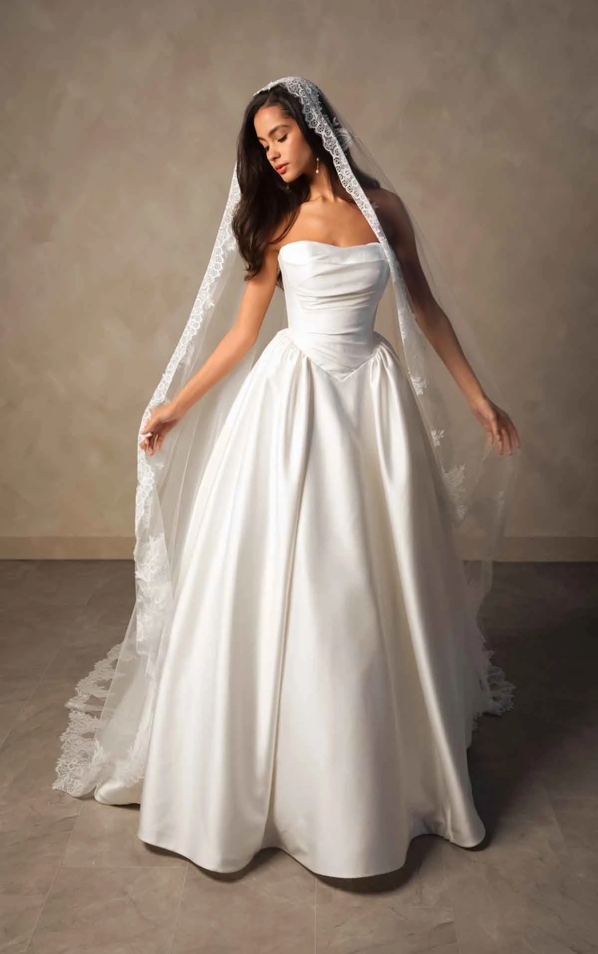 d4602 Minimalist Strapless Mikado Ballgown with Draped Bodice and Basque Waist by Essense of Australia