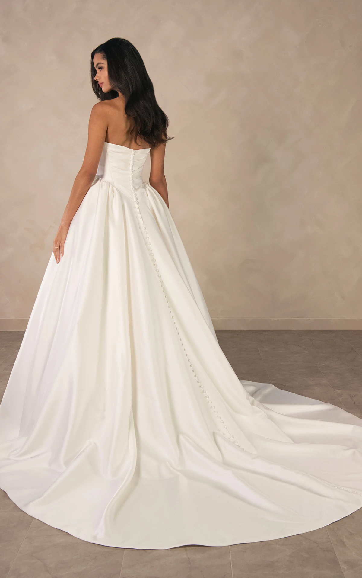 d4602 Minimalist Strapless Mikado Ballgown with Draped Bodice and Basque Waist by Essense of Australia